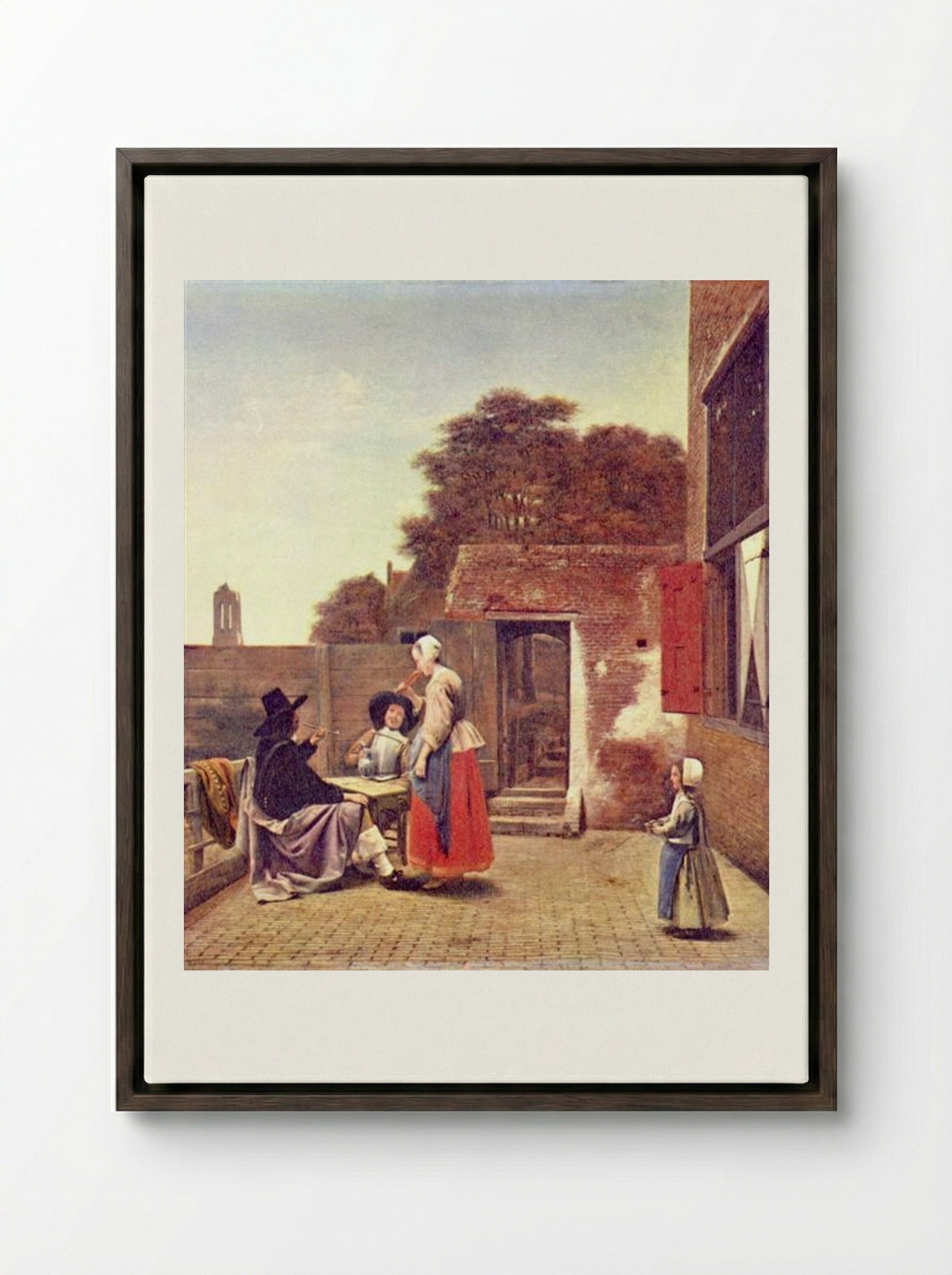 A Dutch Courtyard - Pieter de Hooch - Framed Canvas Dark Wood