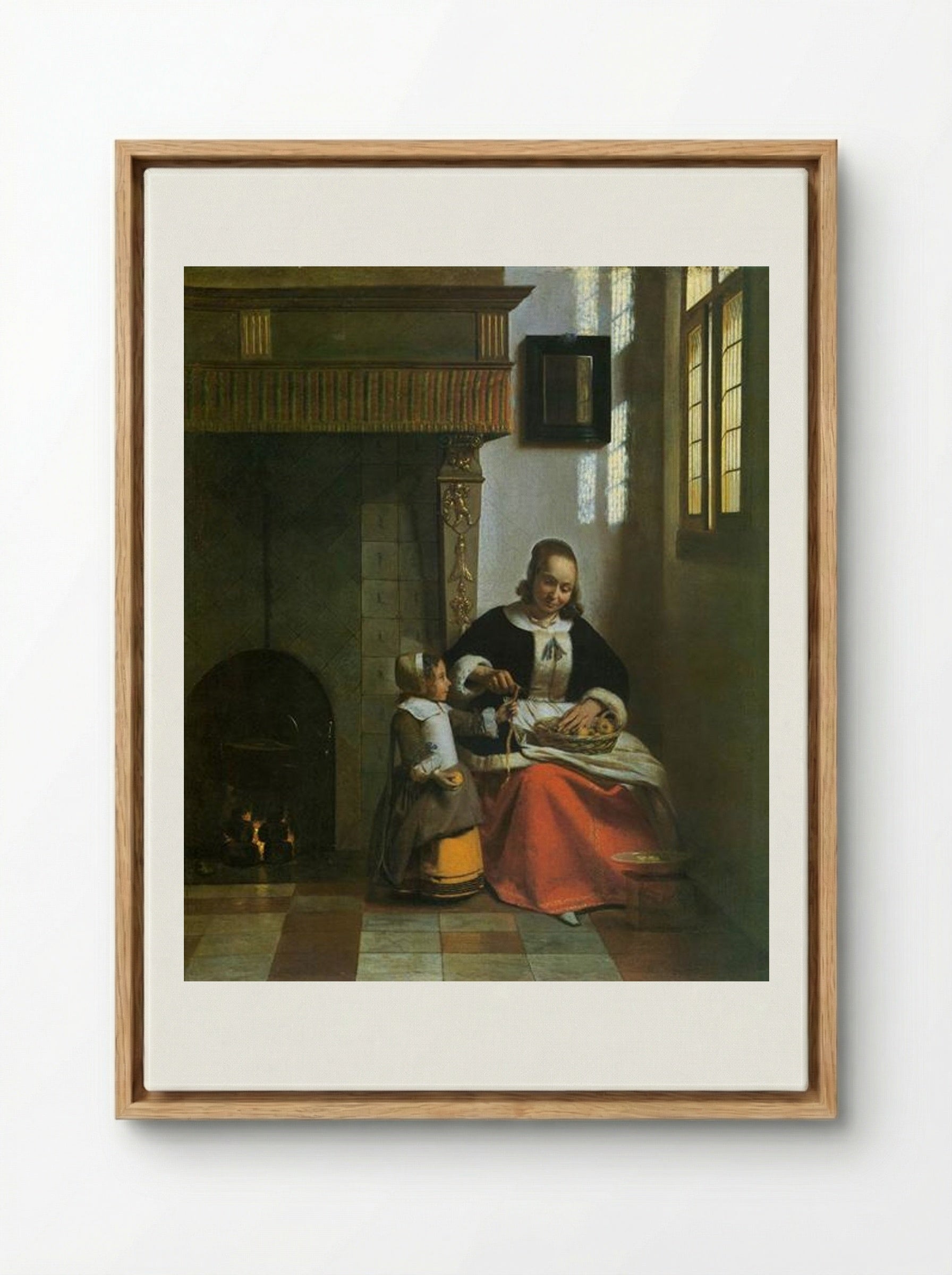 A Woman Peeling Apples - Pieter de Hooch - Framed Canvas Wood
