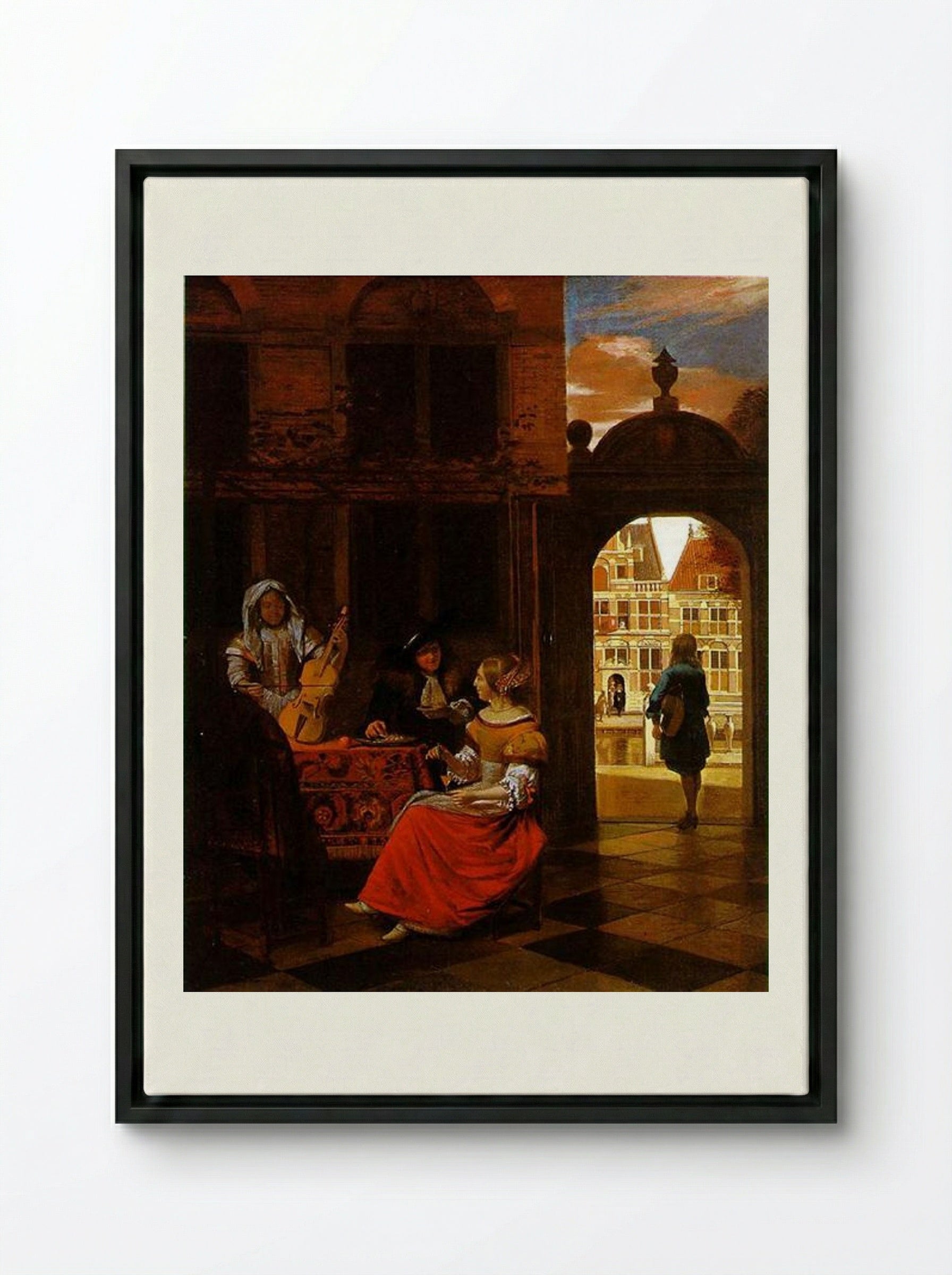 A Musical Party - Pieter de Hooch - Framed Canvas Black