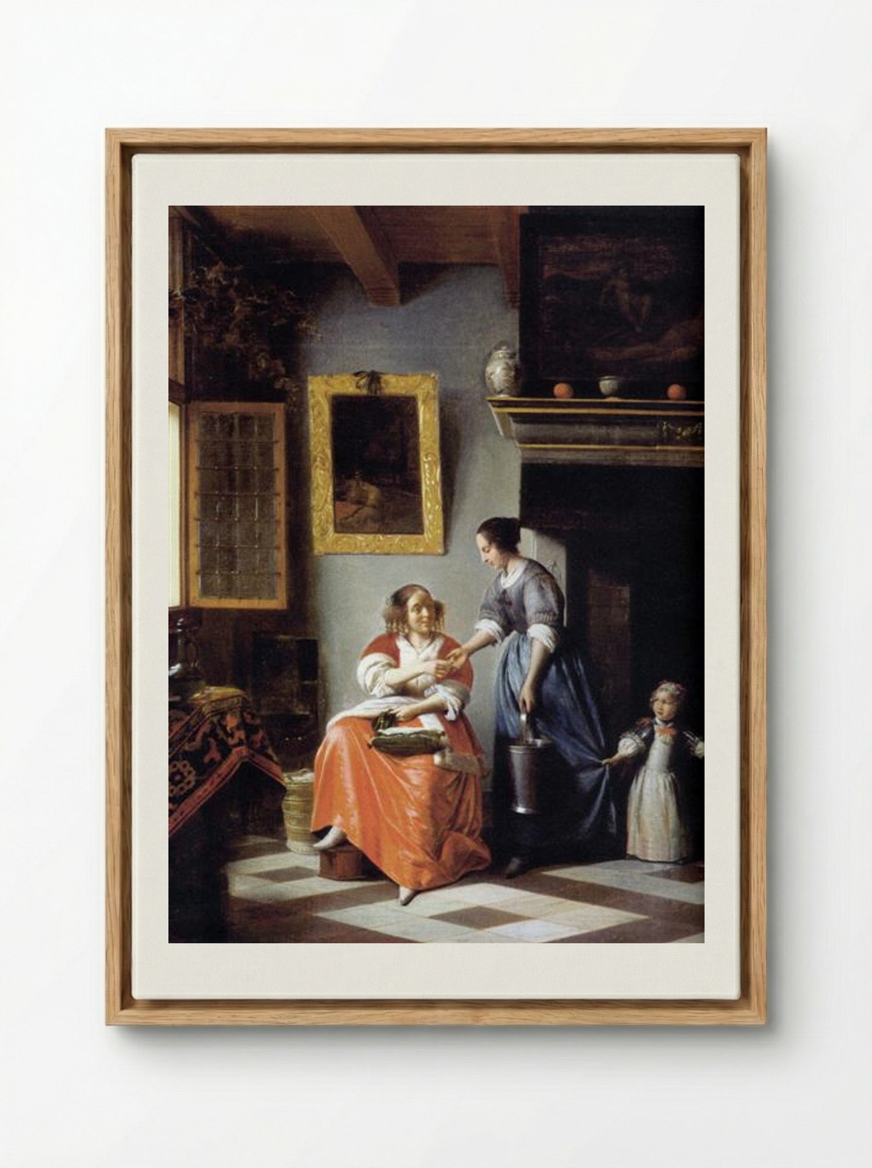 Woman Hands Over Money to Her Servant - Pieter de Hooch - Framed Canvas Wood