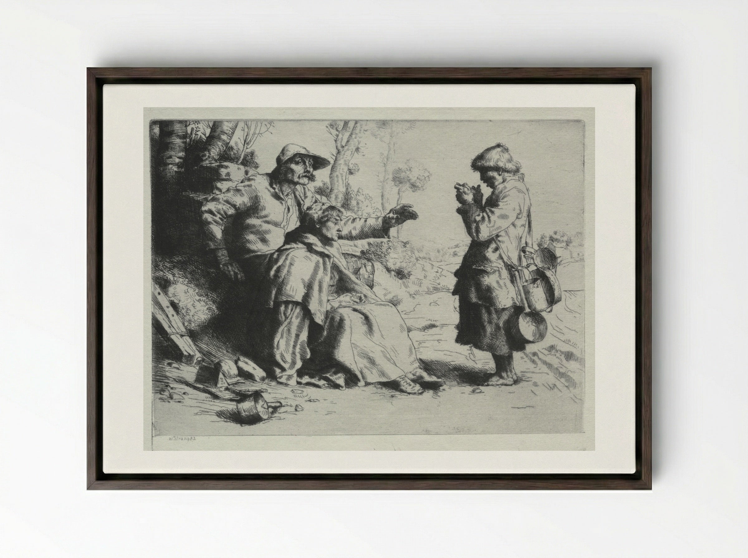 Tinkers - William Strang - Framed Canvas Dark Wood