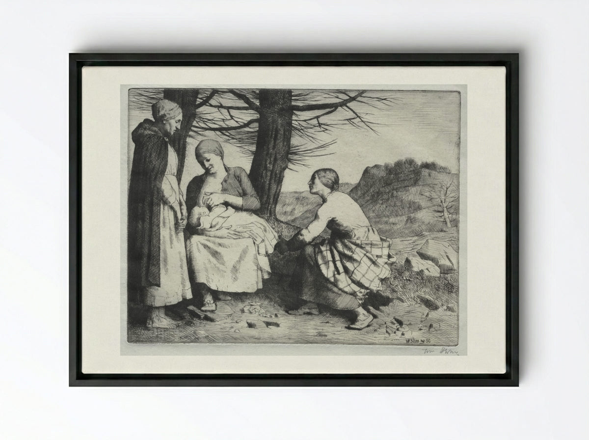 Woman and Child - William Strang - Framed Canvas Black