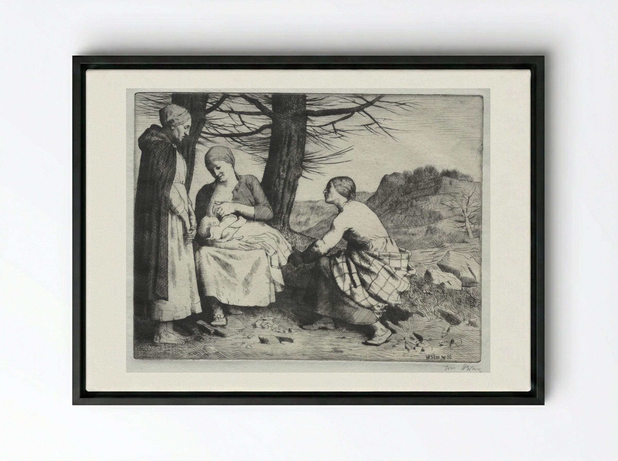 Woman and Child - William Strang - Framed Canvas Black