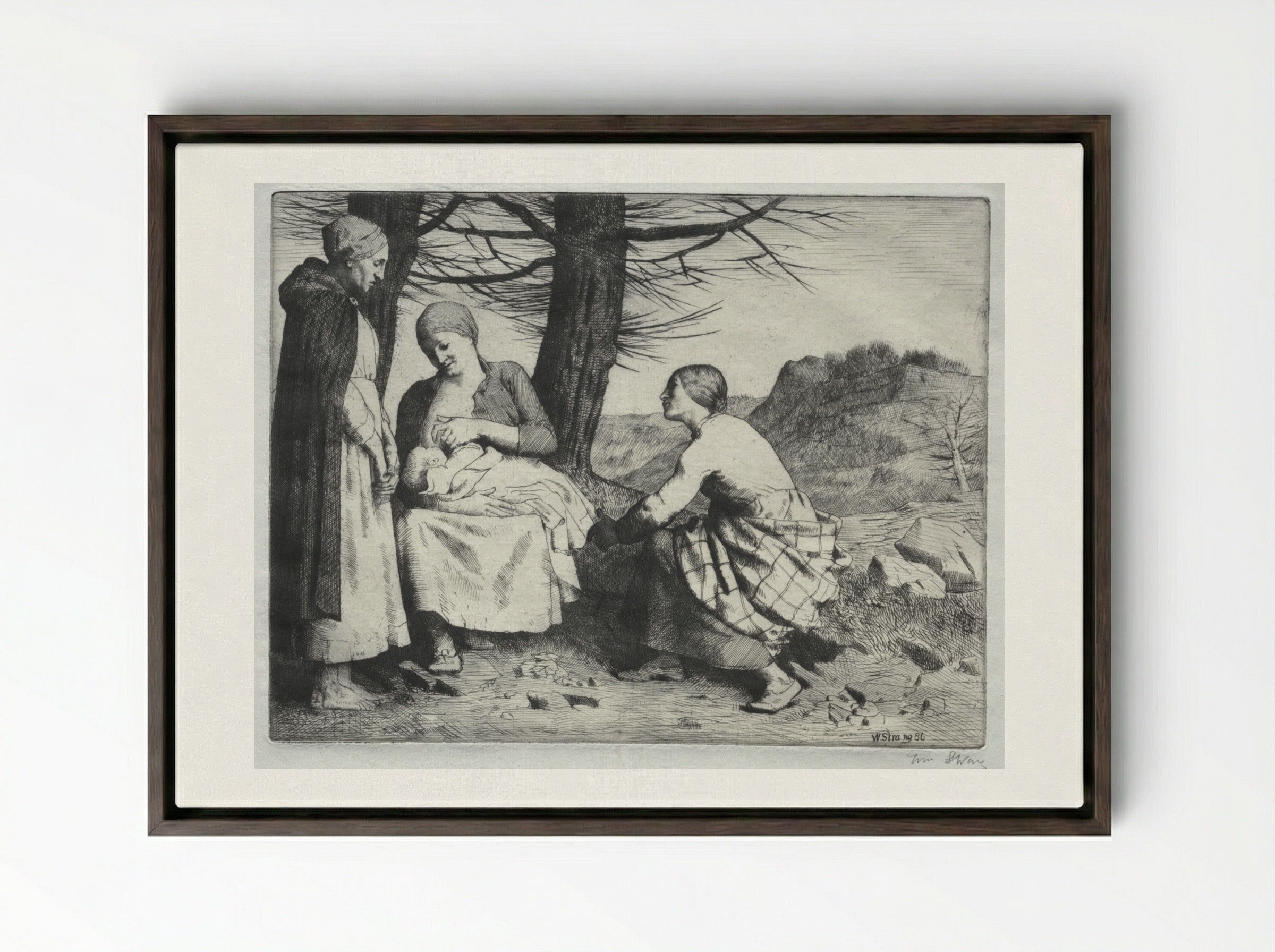 Woman and Child - William Strang - Framed Canvas Dark Wood