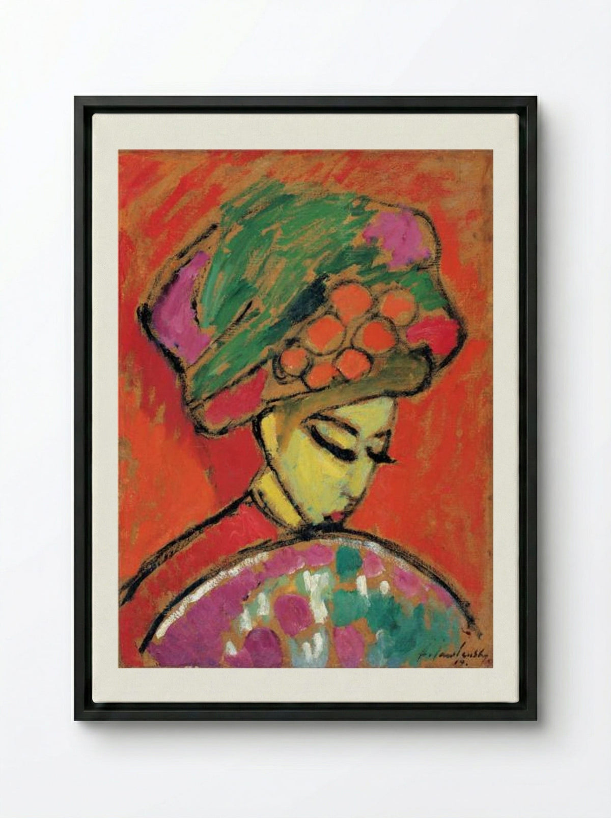 Young Girl with a Flowered Hat - Alexej von Jawlensky - Framed Canvas Black