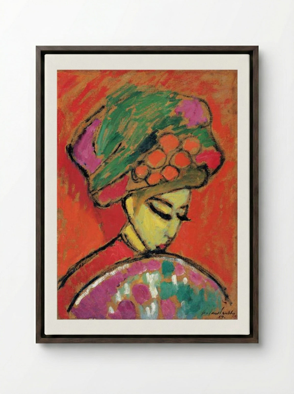 Young Girl with a Flowered Hat - Alexej von Jawlensky - Framed Canvas Dark Wood