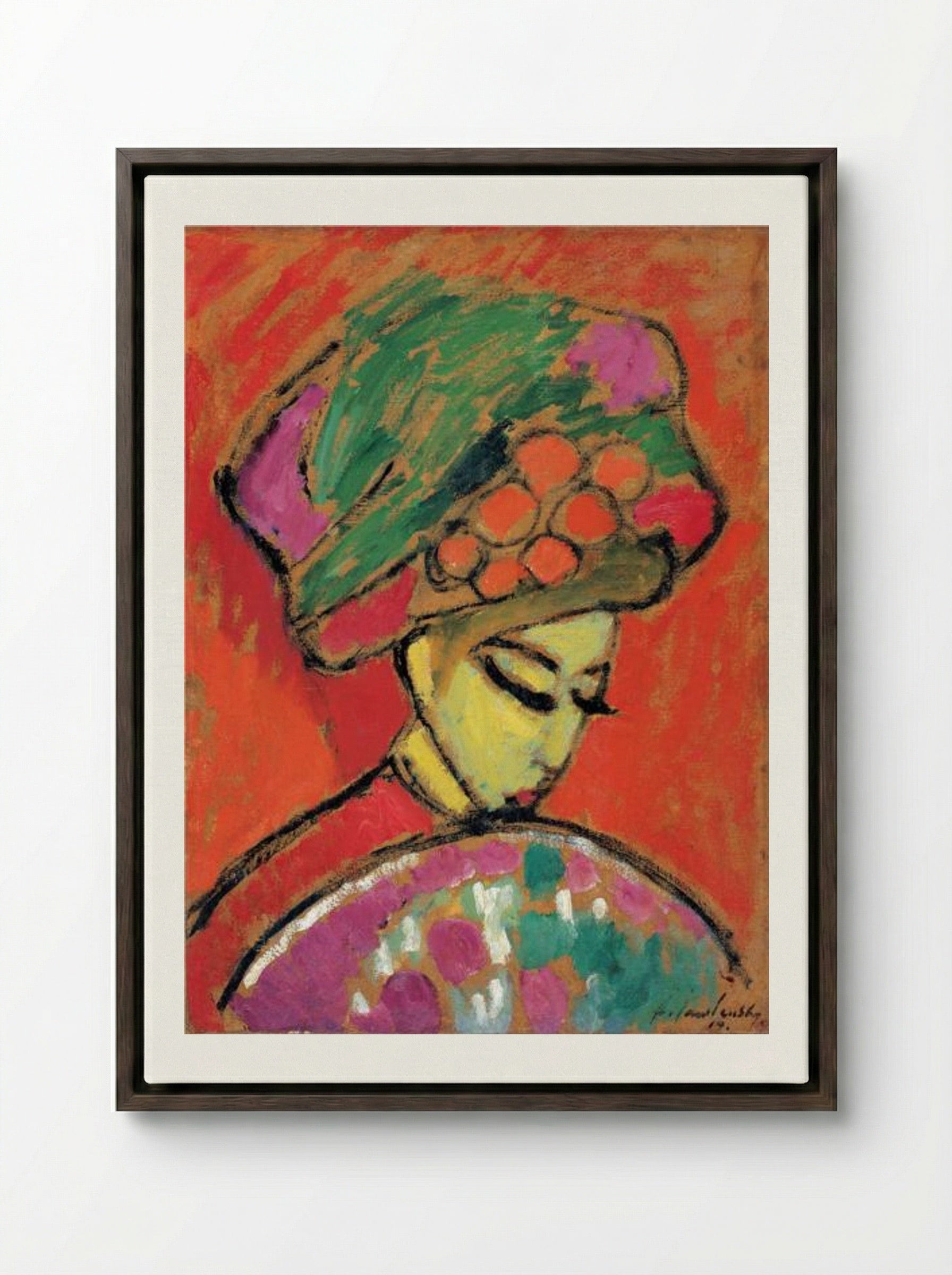Young Girl with a Flowered Hat - Alexej von Jawlensky - Framed Canvas Dark Wood