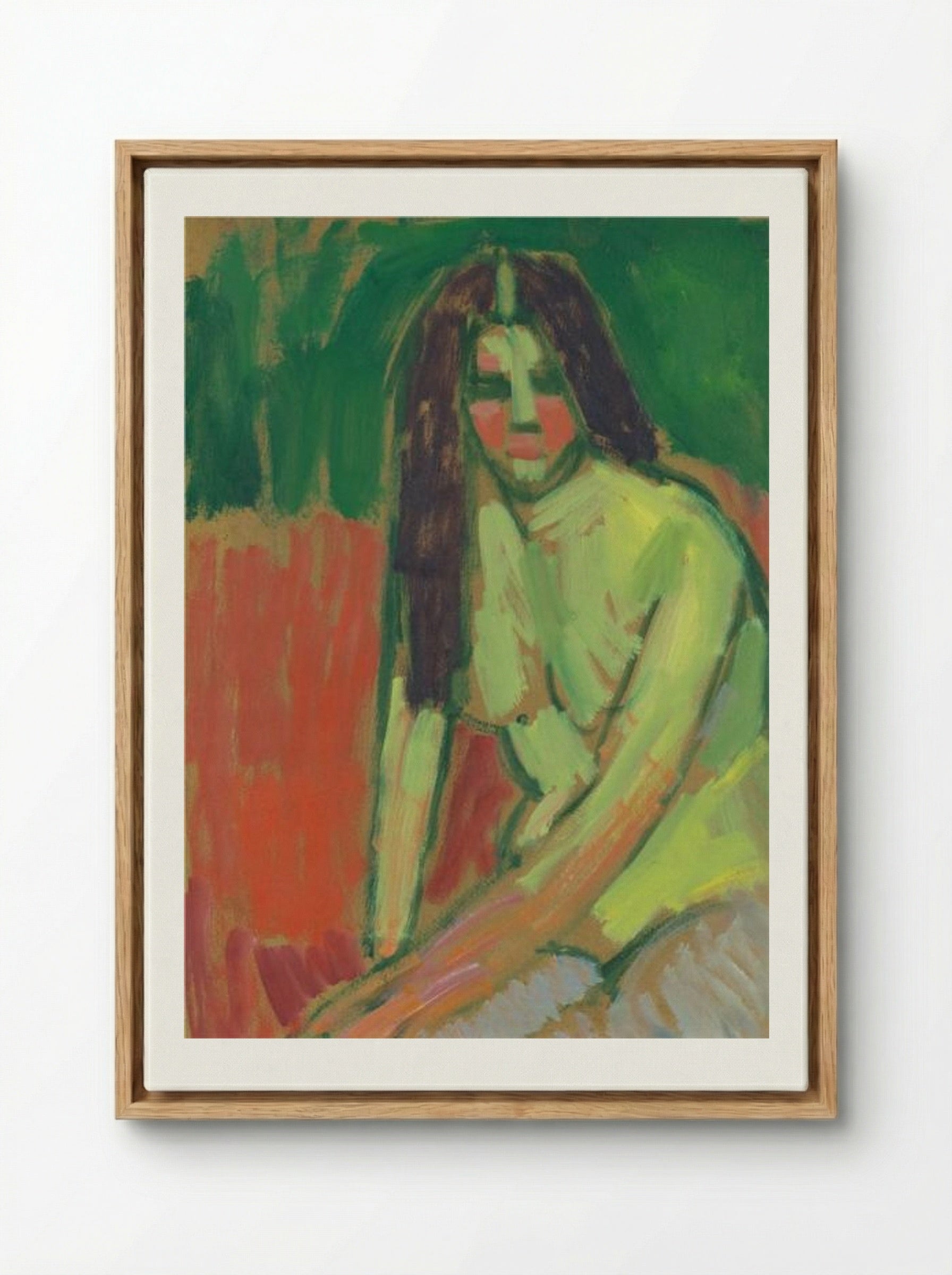 Half-nude figure with long hair sitting bent - Alexej von Jawlensky - Framed Canvas Wood