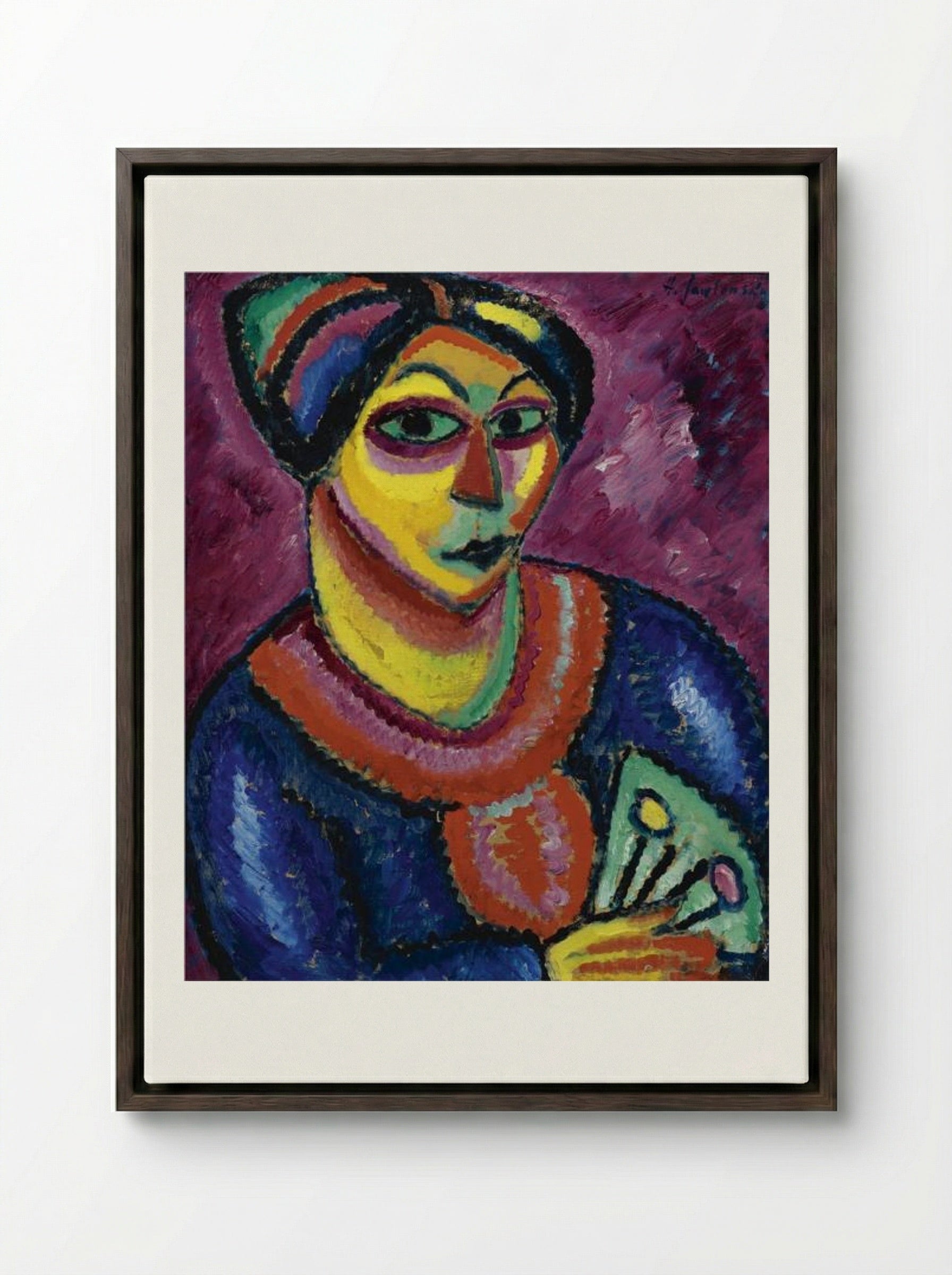 Woman with a Green Fan - Alexej von Jawlensky - Framed Canvas Dark Wood