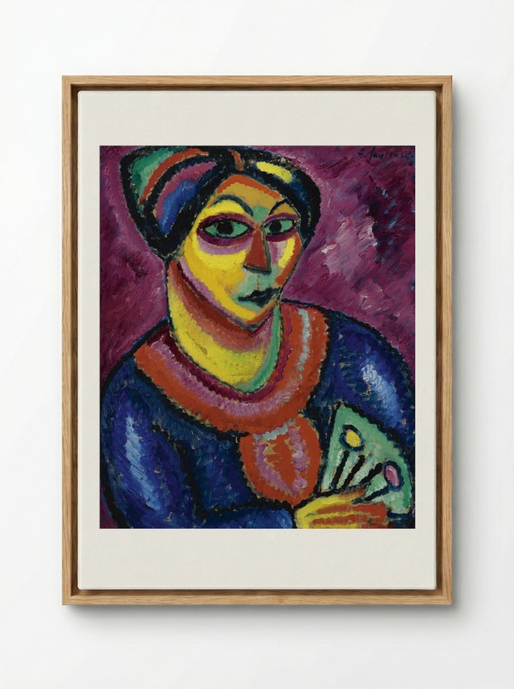 Woman with a Green Fan - Alexej von Jawlensky - Framed Canvas Wood