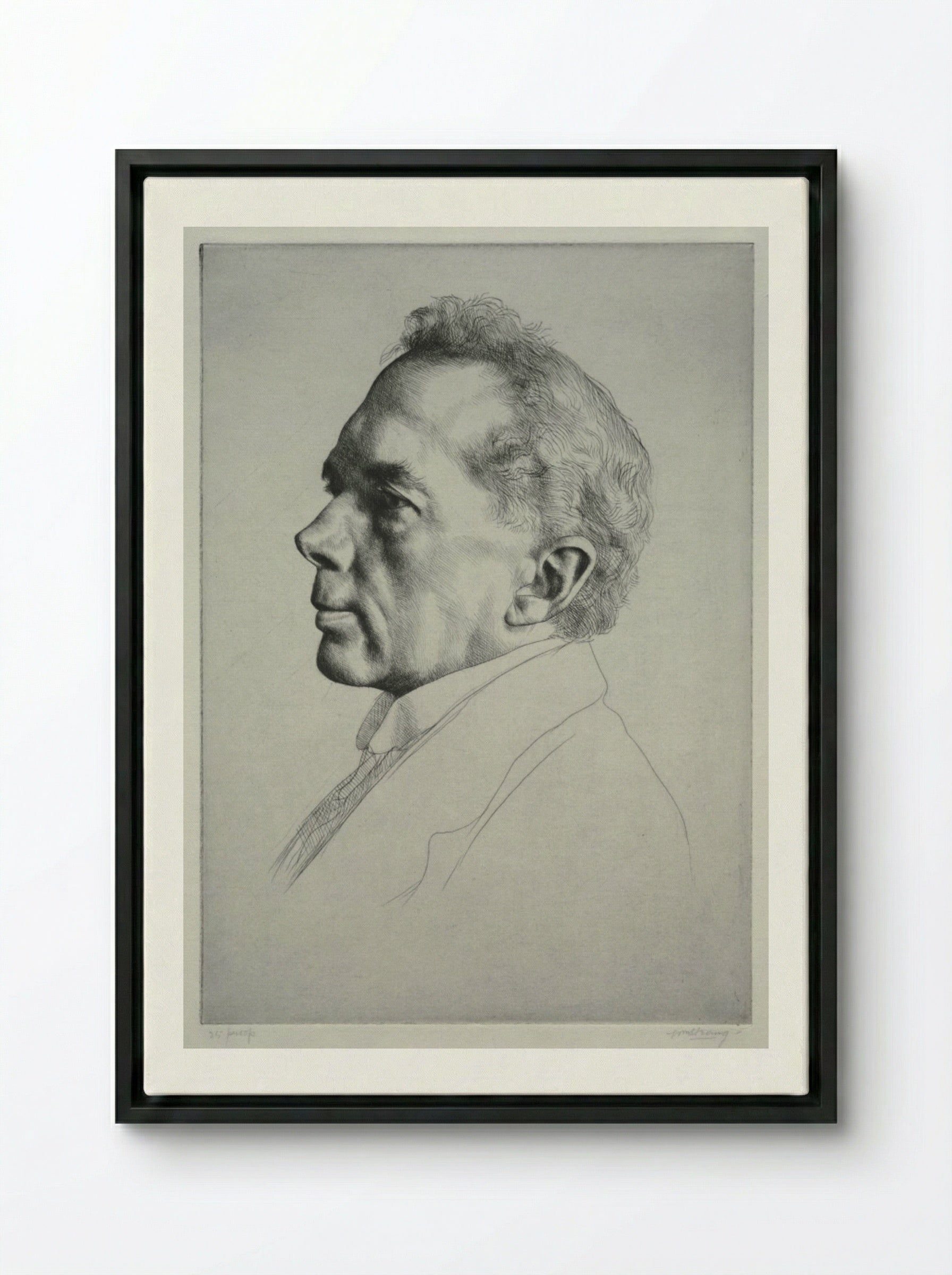 Campbell Dodgson, Profile to the Left - William Strang - Framed Canvas Black