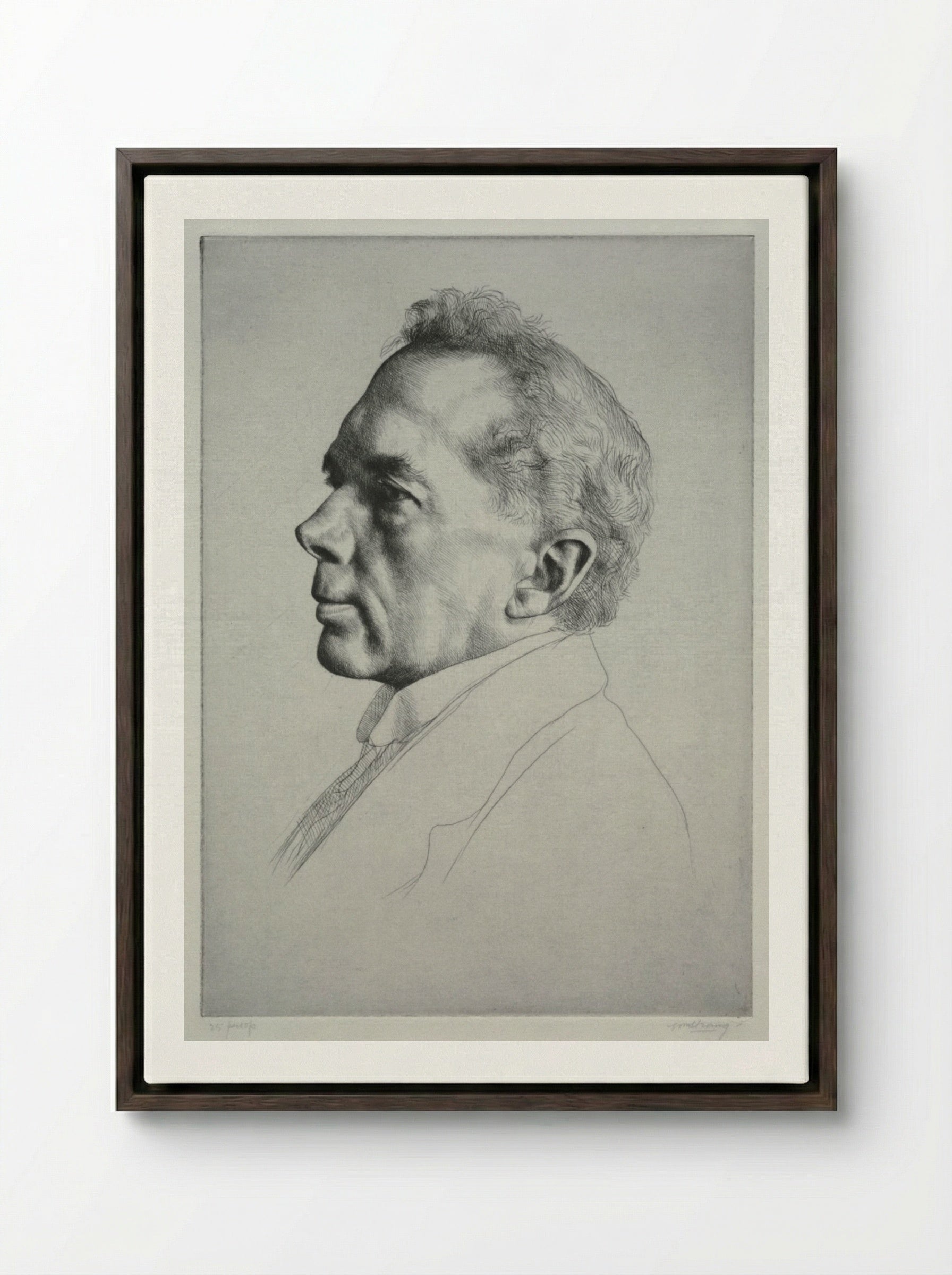 Campbell Dodgson, Profile to the Left - William Strang - Framed Canvas Dark Wood