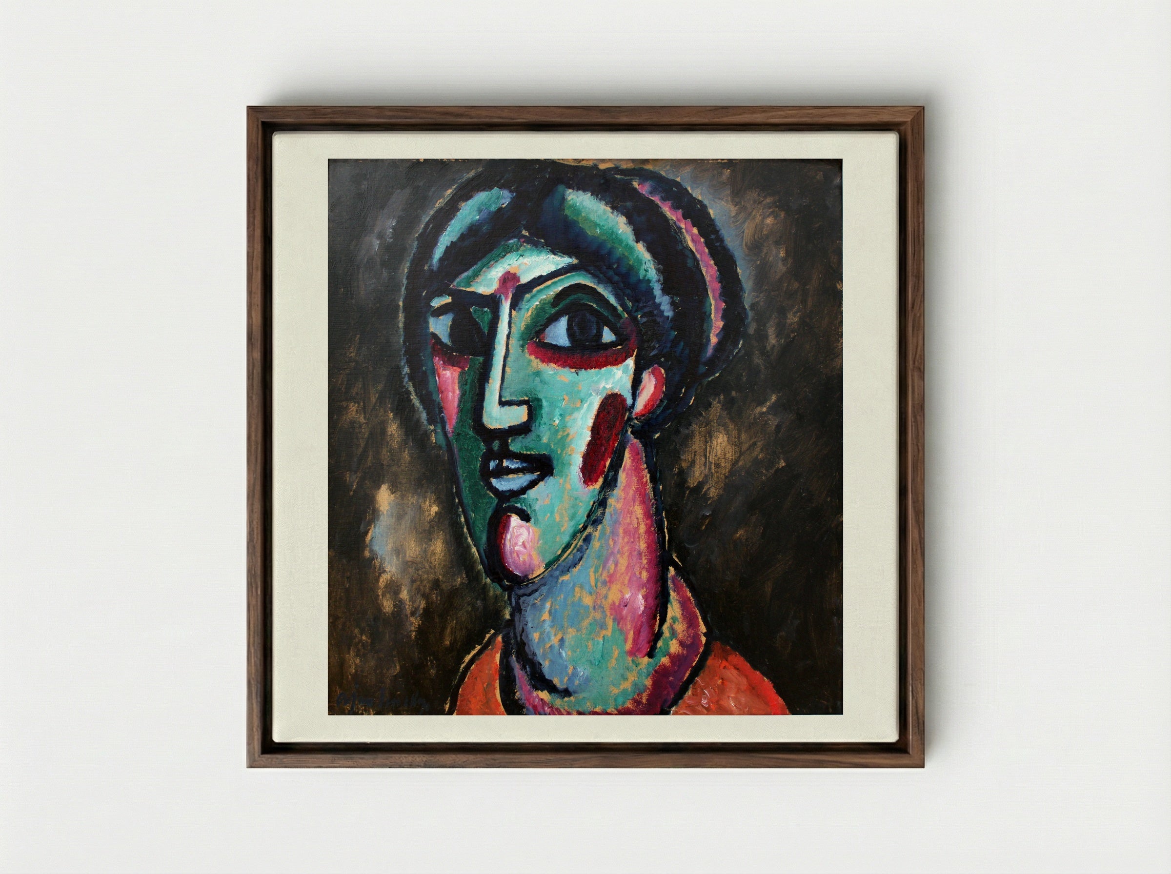Head in Black and Green - Alexej von Jawlensky - Framed Canvas Dark Wood