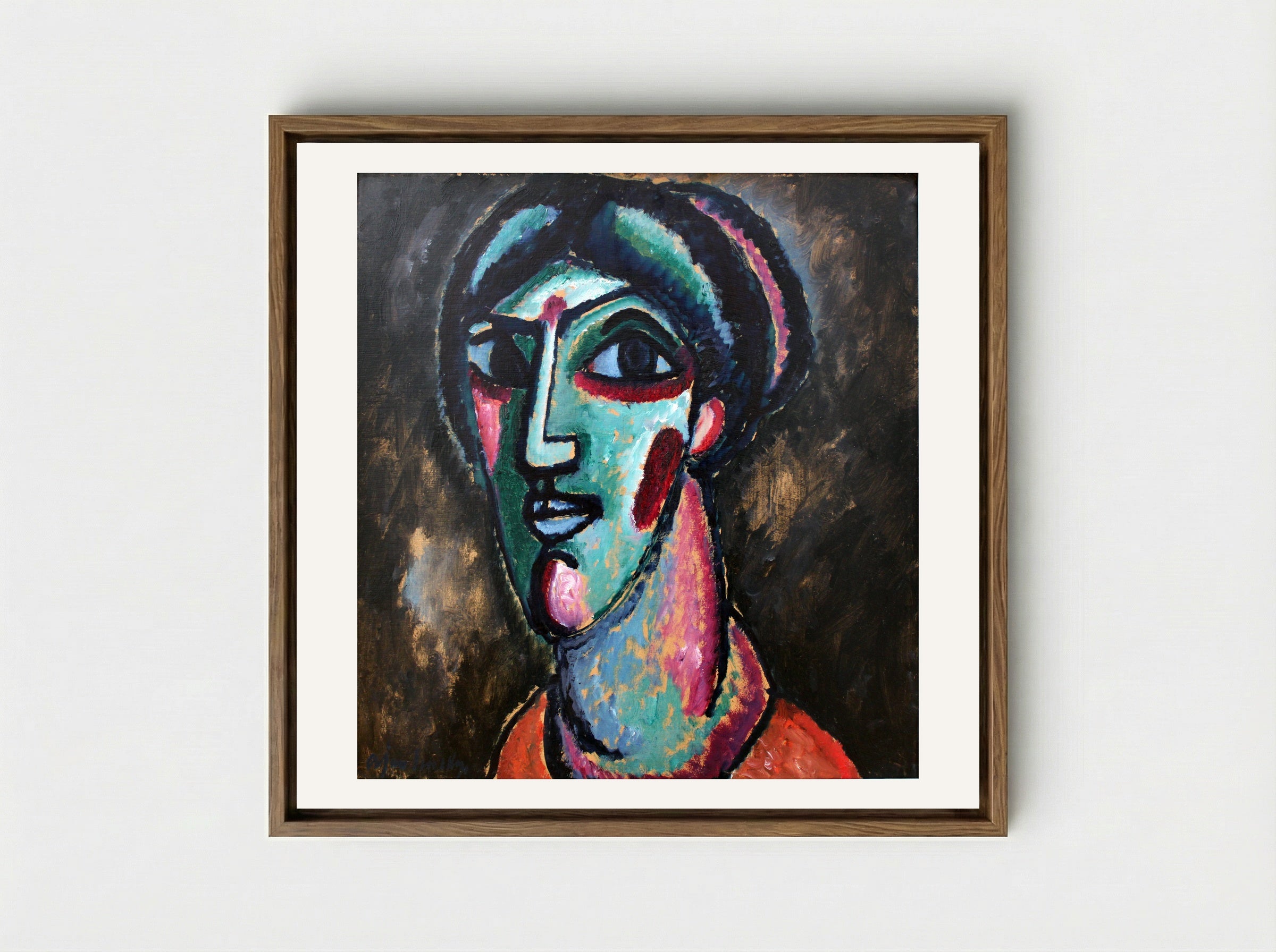 Head in Black and Green - Alexej von Jawlensky - Framed Canvas Wood