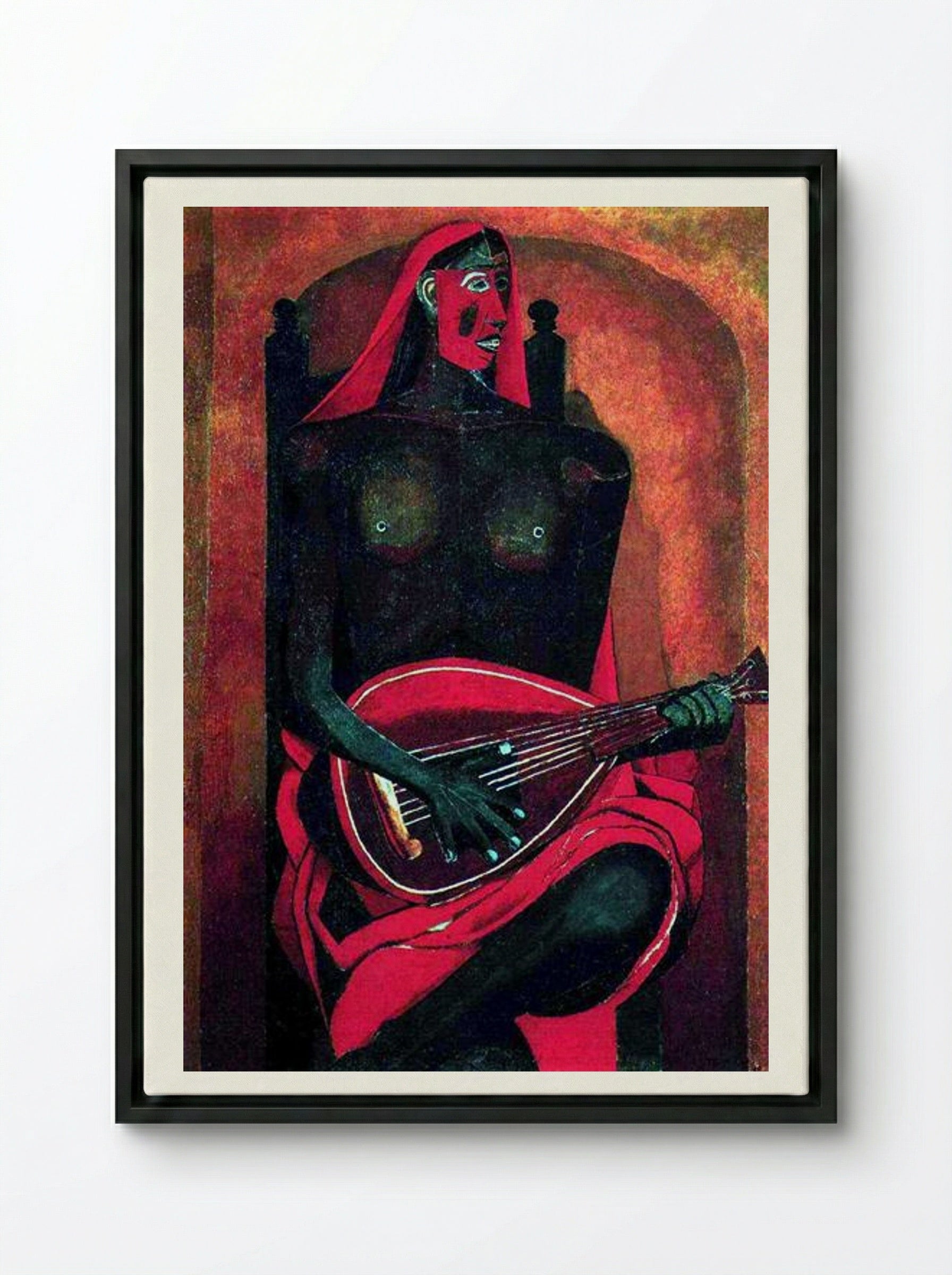 The Woman with Red Mask - Rufino Tamayo - Framed Canvas Black