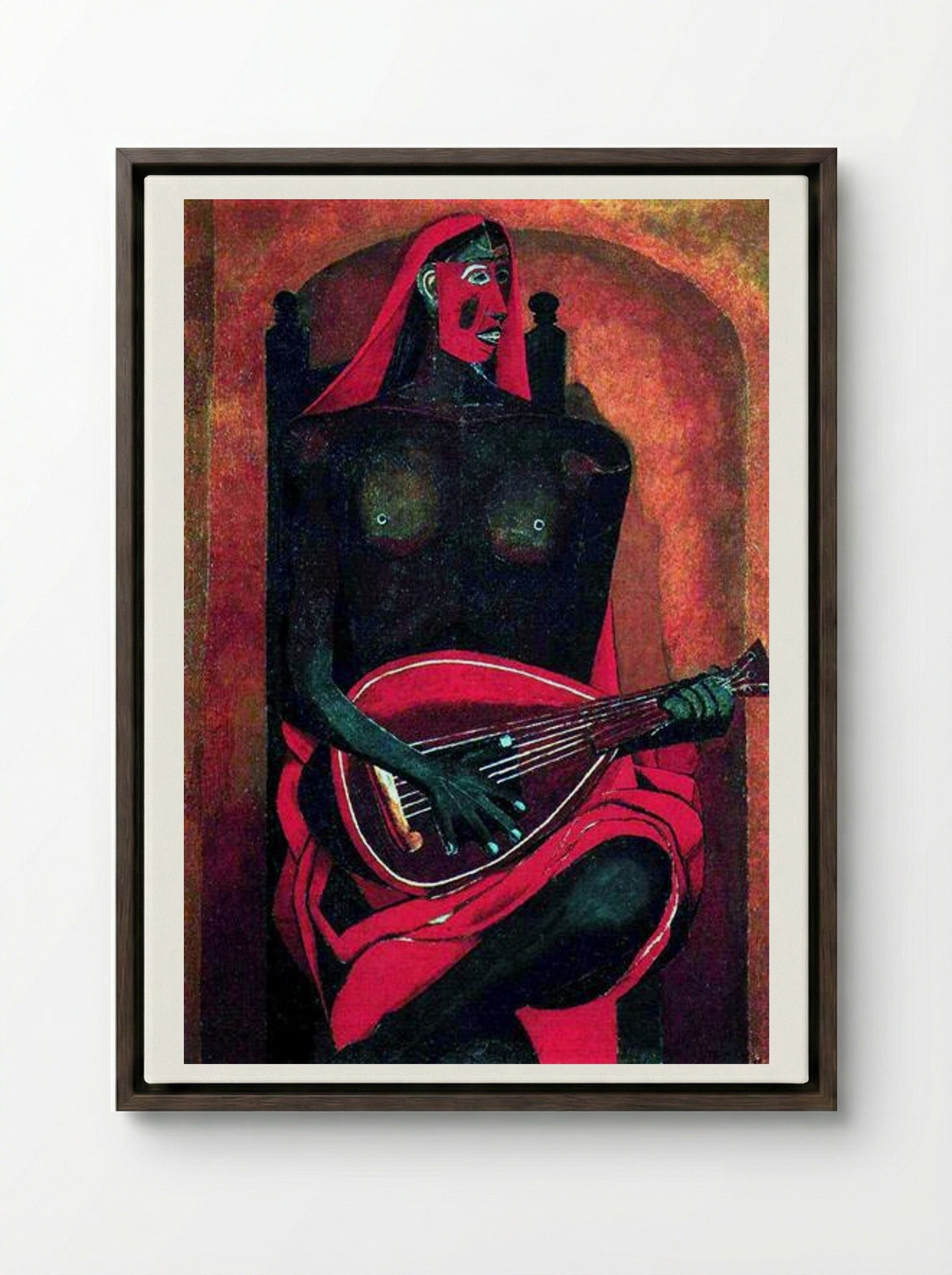 The Woman with Red Mask - Rufino Tamayo - Framed Canvas Dark Wood