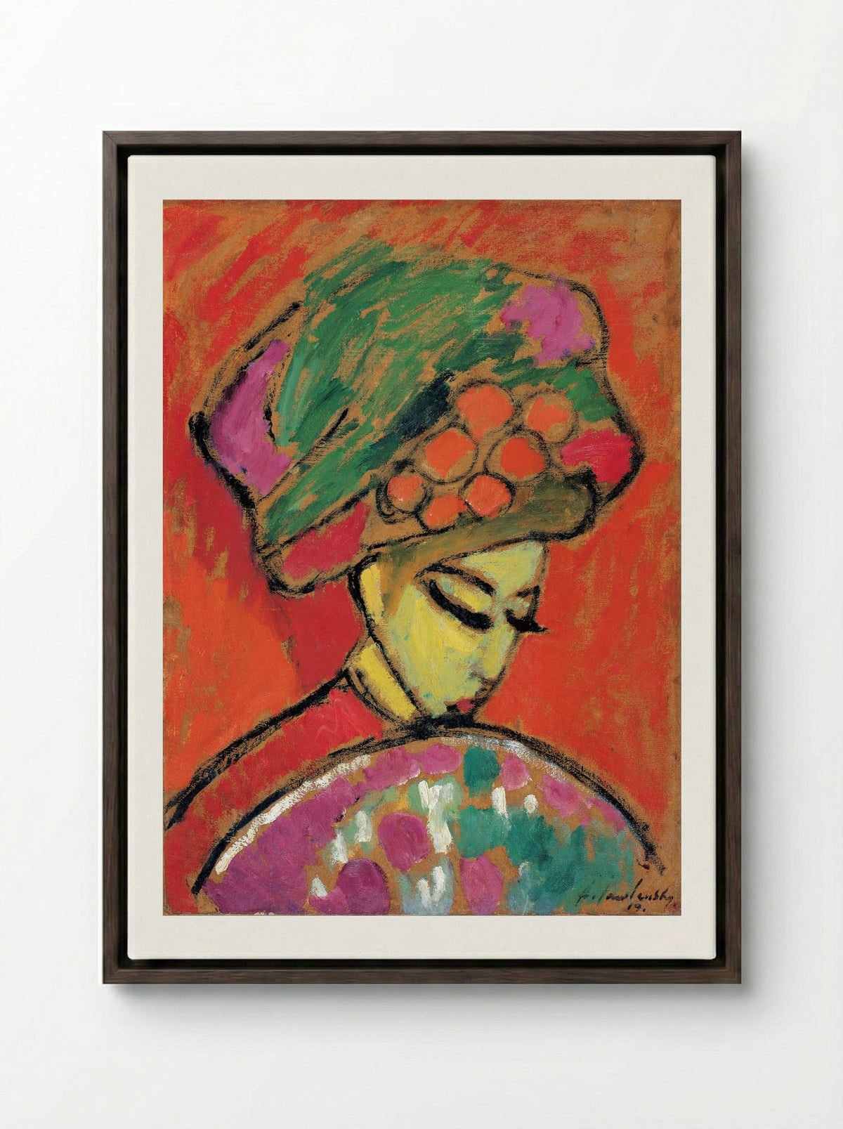 Schokko with Red Hat - Alexej von Jawlensky - Framed Canvas Dark Wood