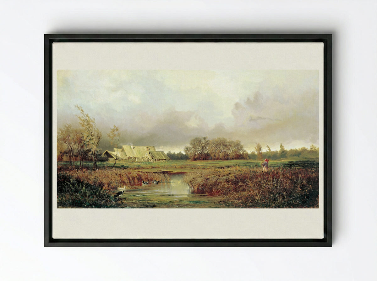 Marsh in Autumn - Efim Volkov - Framed Canvas Black