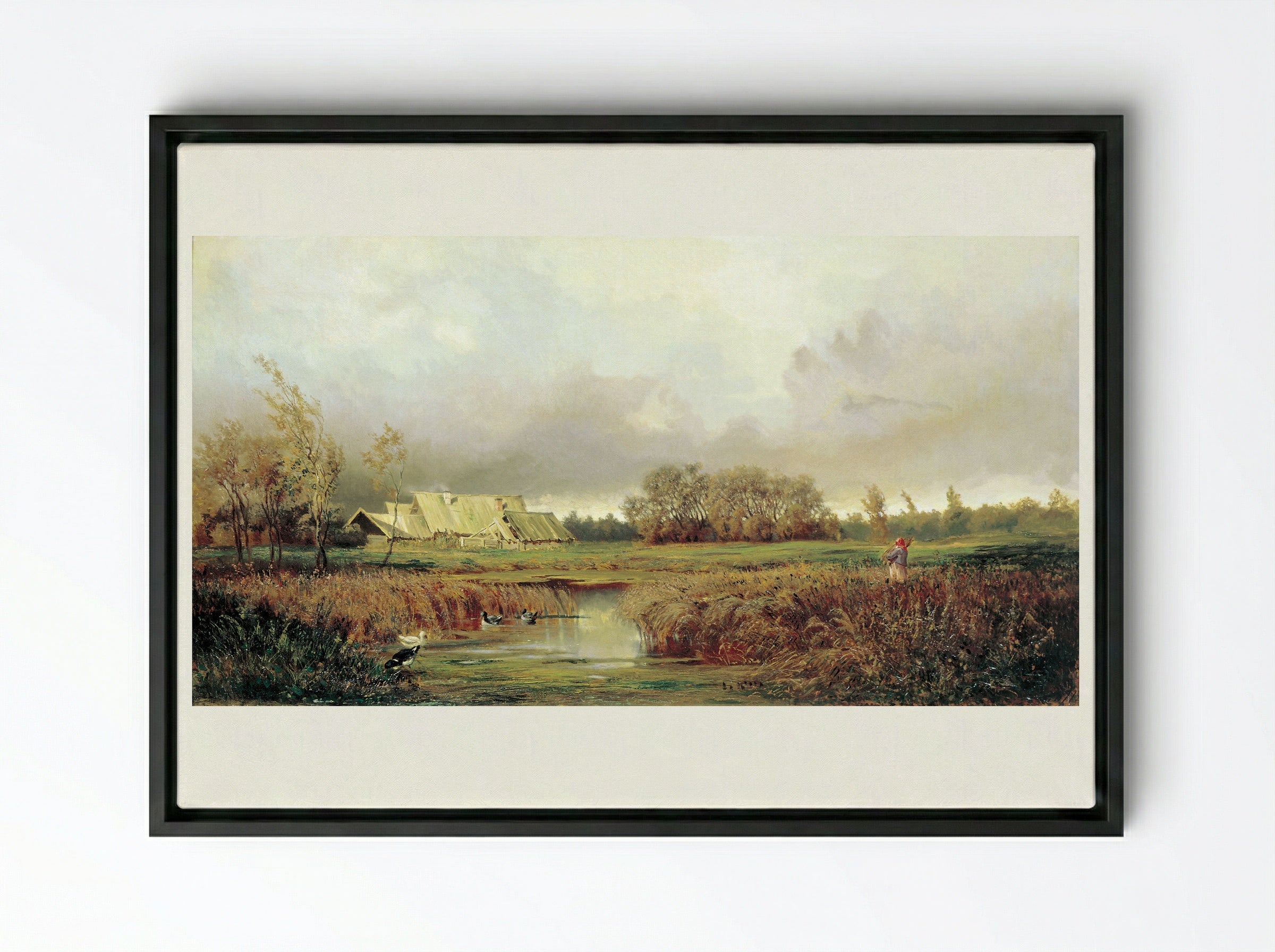 Marsh in Autumn - Efim Volkov - Framed Canvas Black