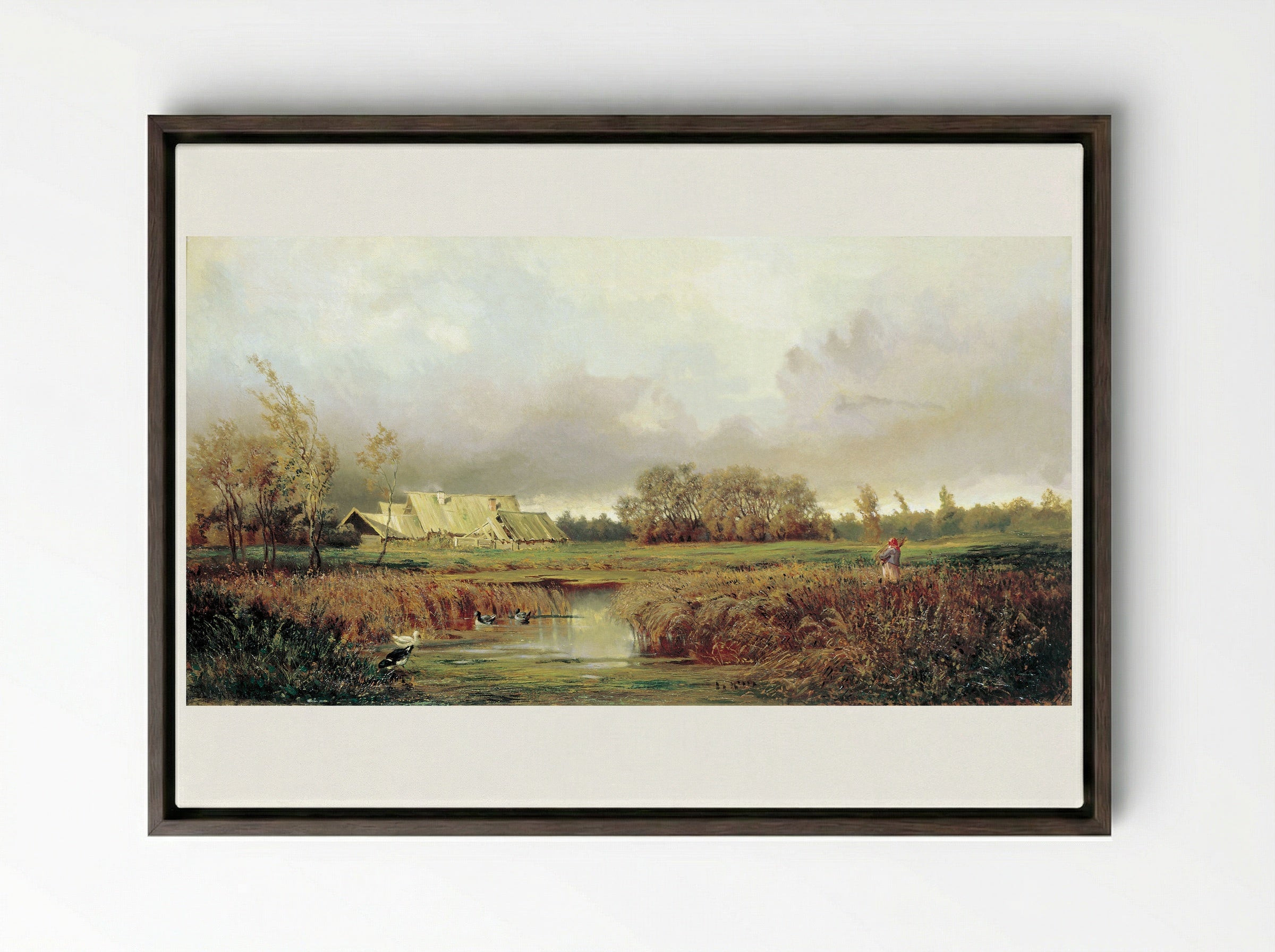 Marsh in Autumn - Efim Volkov - Framed Canvas Dark Wood
