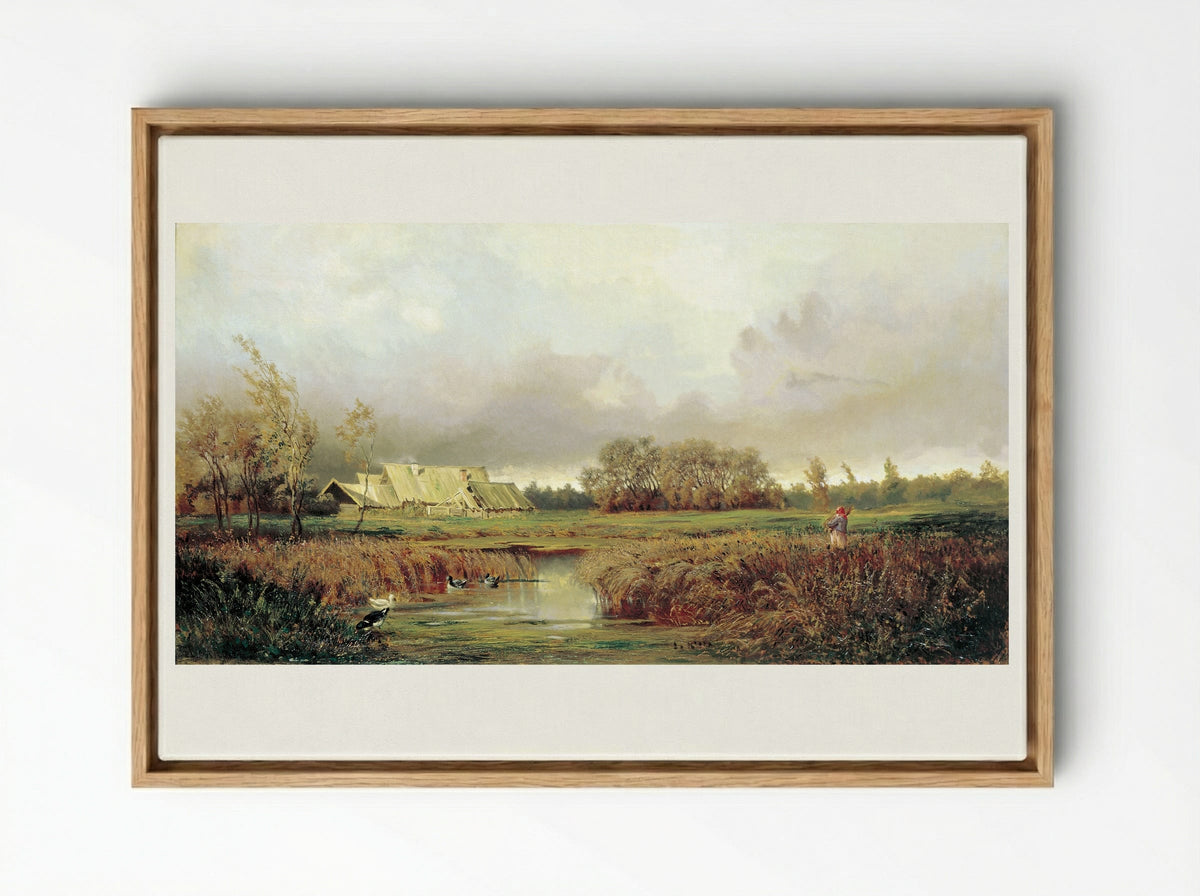 Marsh in Autumn - Efim Volkov - Framed Canvas Wood
