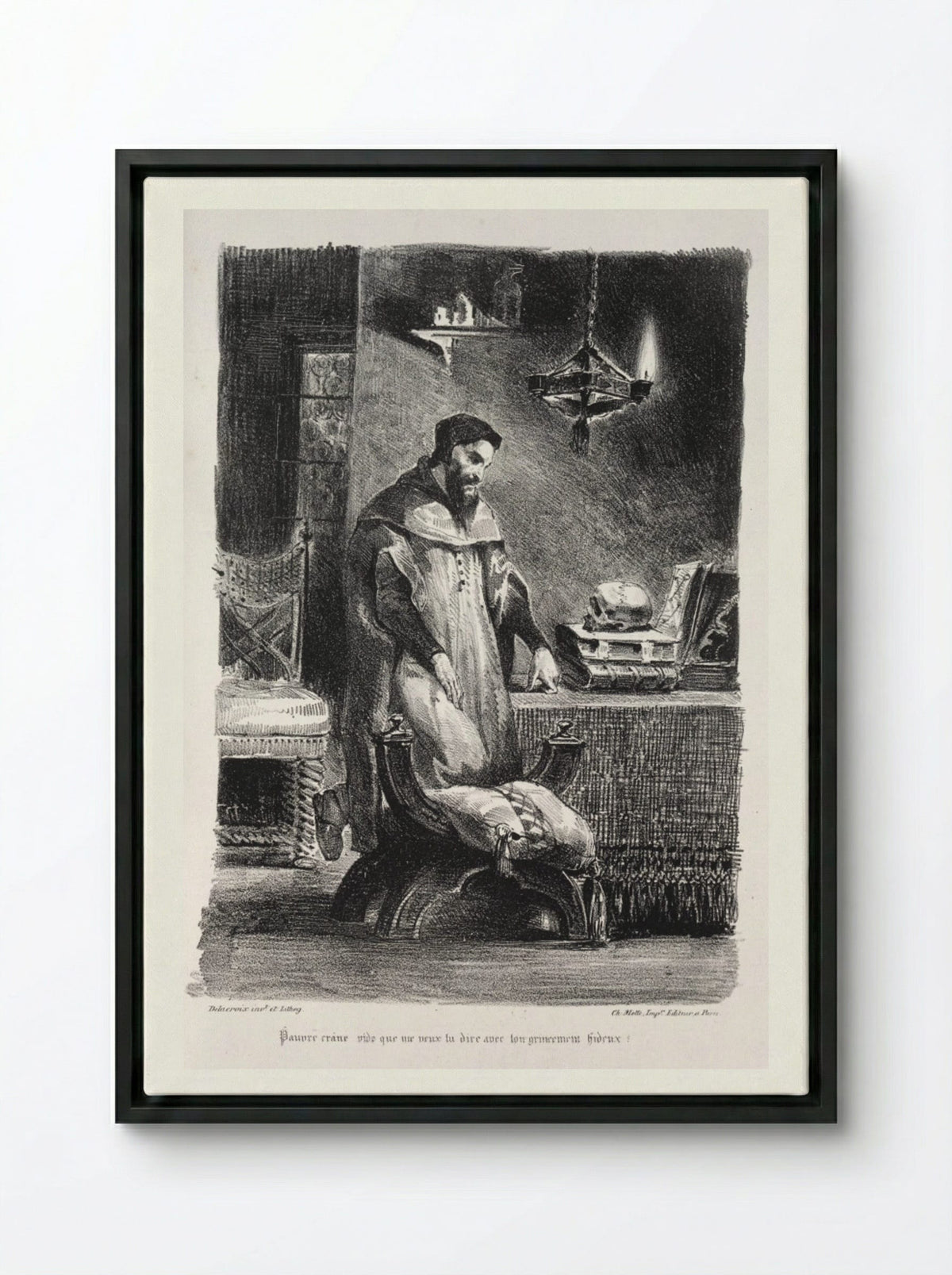 Faust in his dressing-room - Eugène Delacroix - Framed Canvas Black