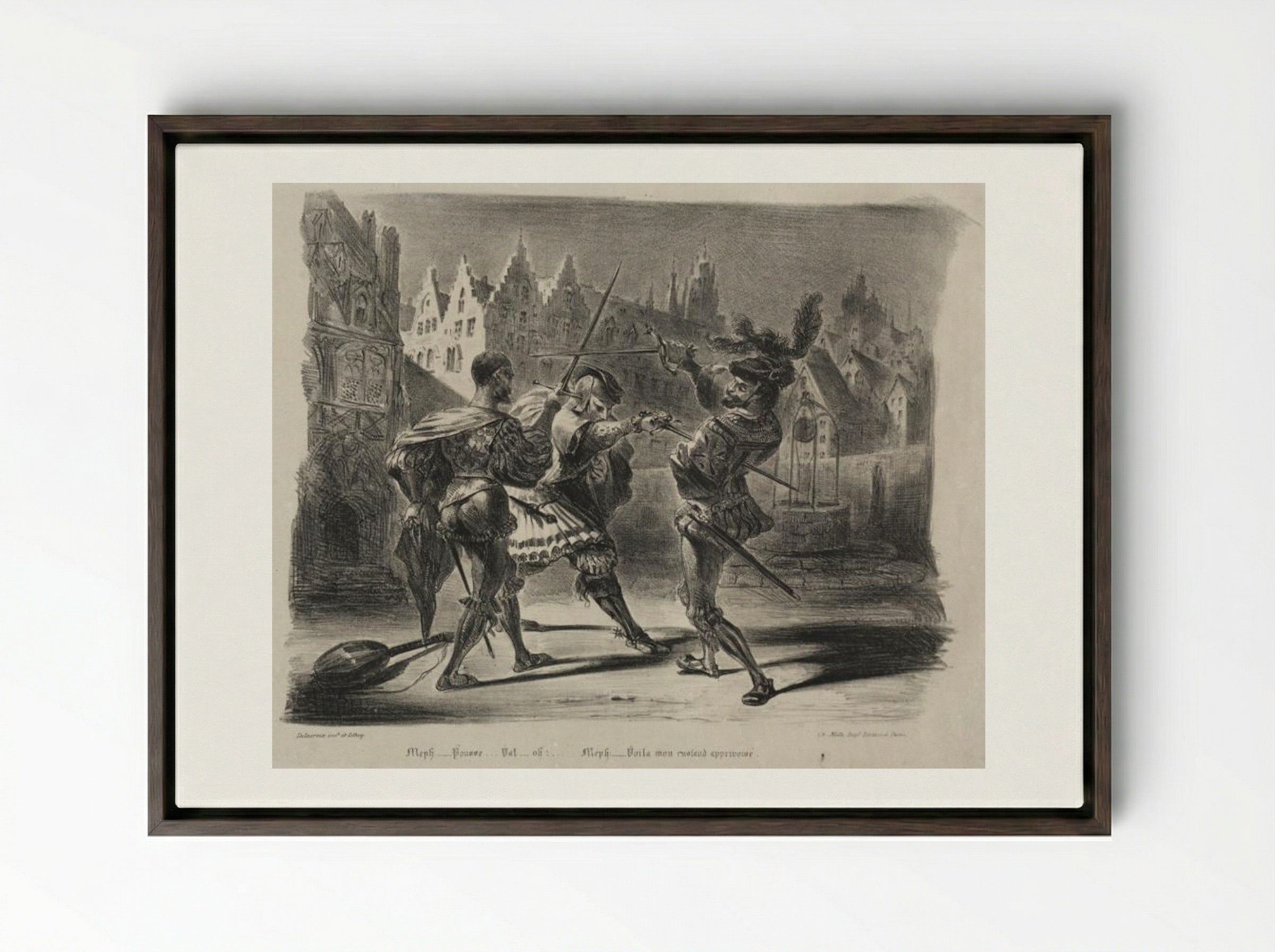 Duel of Faust and of Valentin - Eugène Delacroix - Framed Canvas Dark Wood