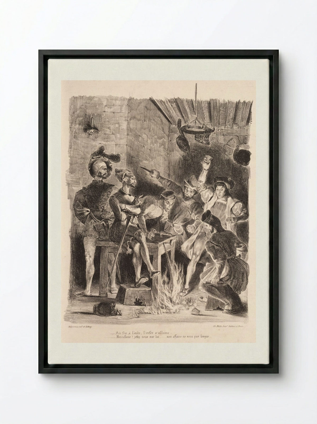 Méphistophélés in the Tavern of the Students - Eugène Delacroix - Framed Canvas Black