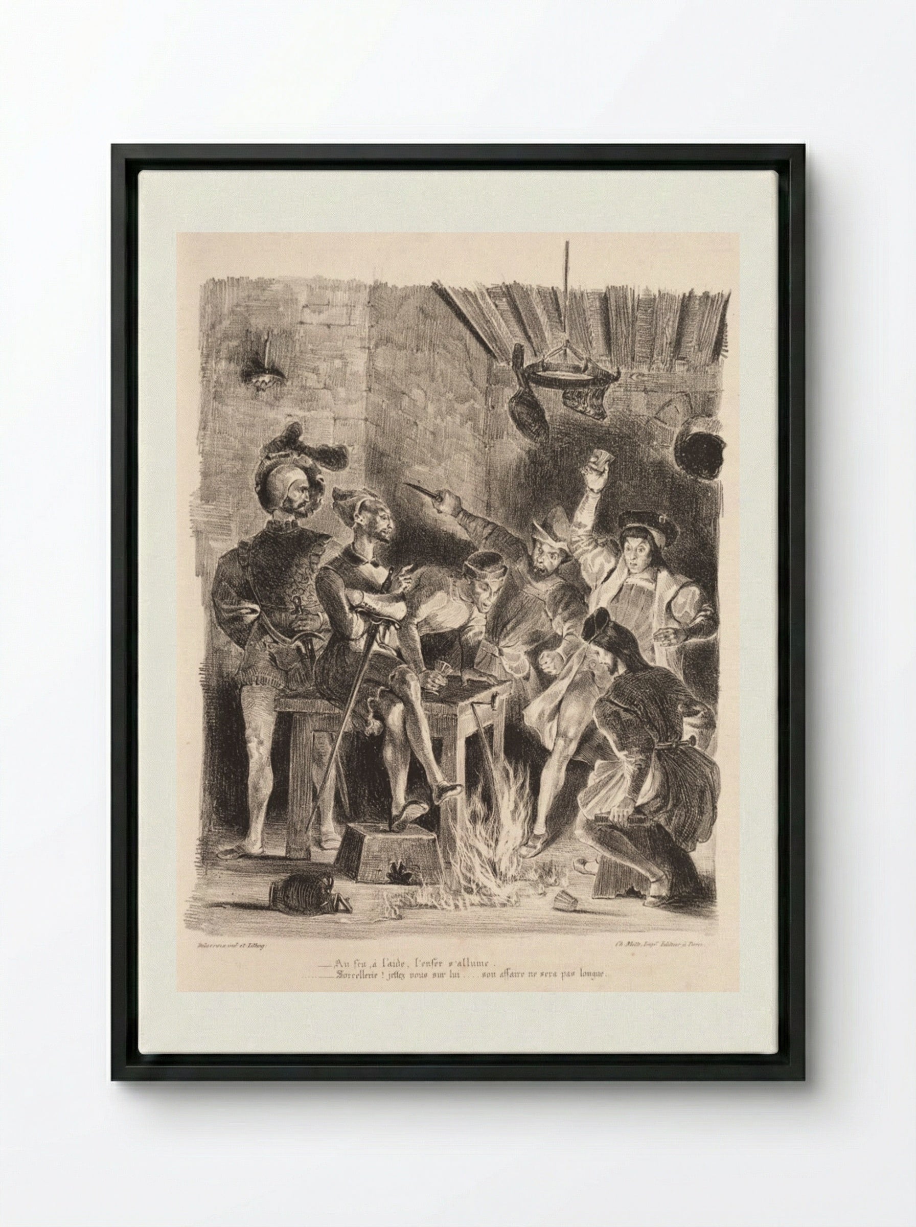 Méphistophélés in the Tavern of the Students - Eugène Delacroix - Framed Canvas Black