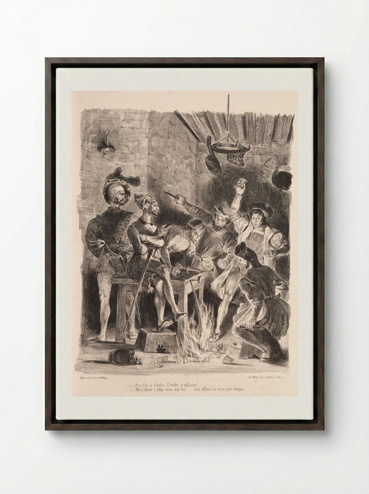 Méphistophélés in the Tavern of the Students - Eugène Delacroix - Framed Canvas Dark Wood