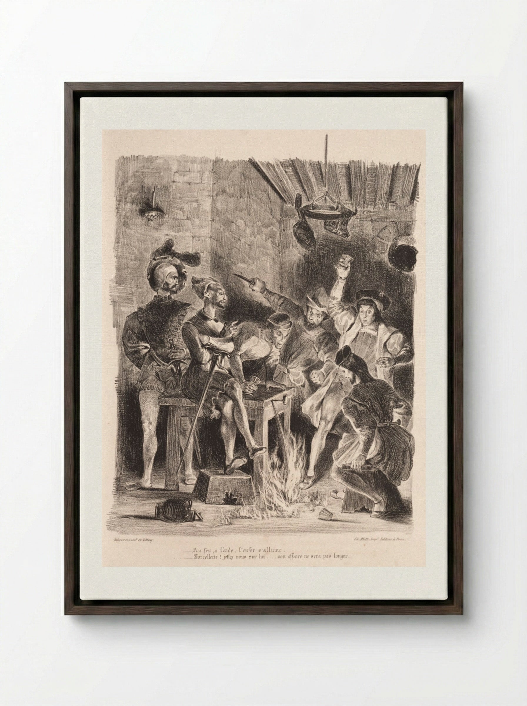 Méphistophélés in the Tavern of the Students - Eugène Delacroix - Framed Canvas Dark Wood