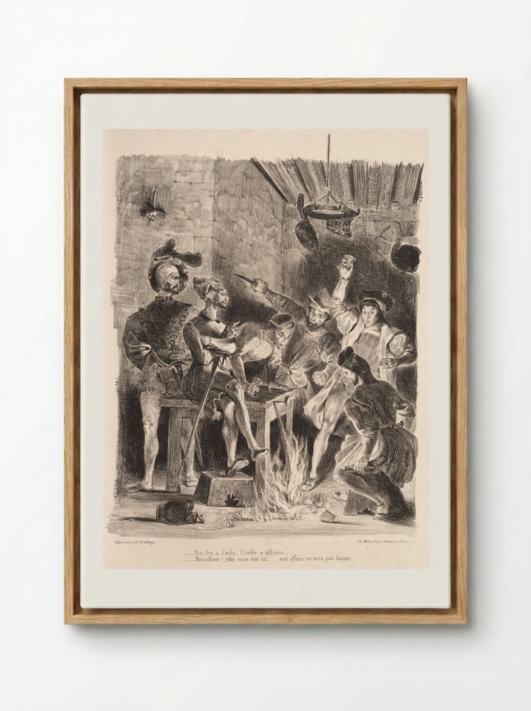Méphistophélés in the Tavern of the Students - Eugène Delacroix - Framed Canvas Wood
