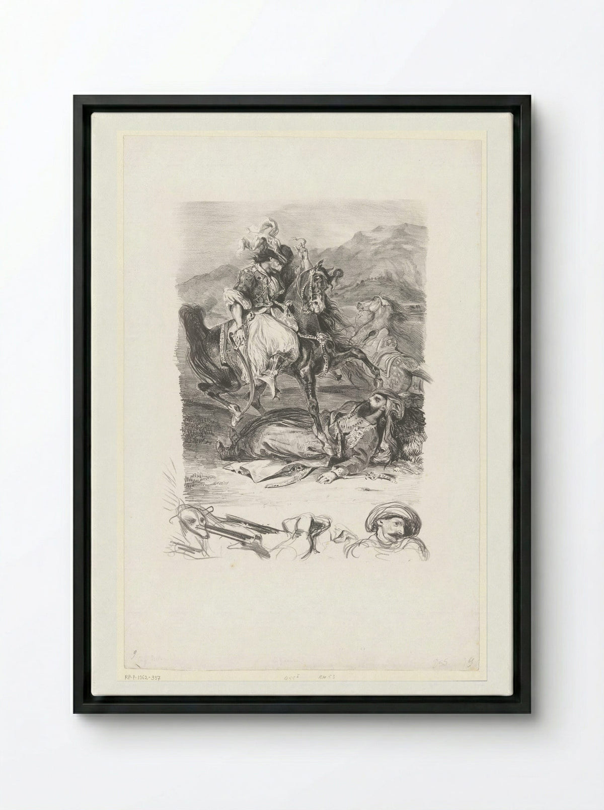 Combat of the Giaour and the Pasha - Eugène Delacroix - Framed Canvas Black