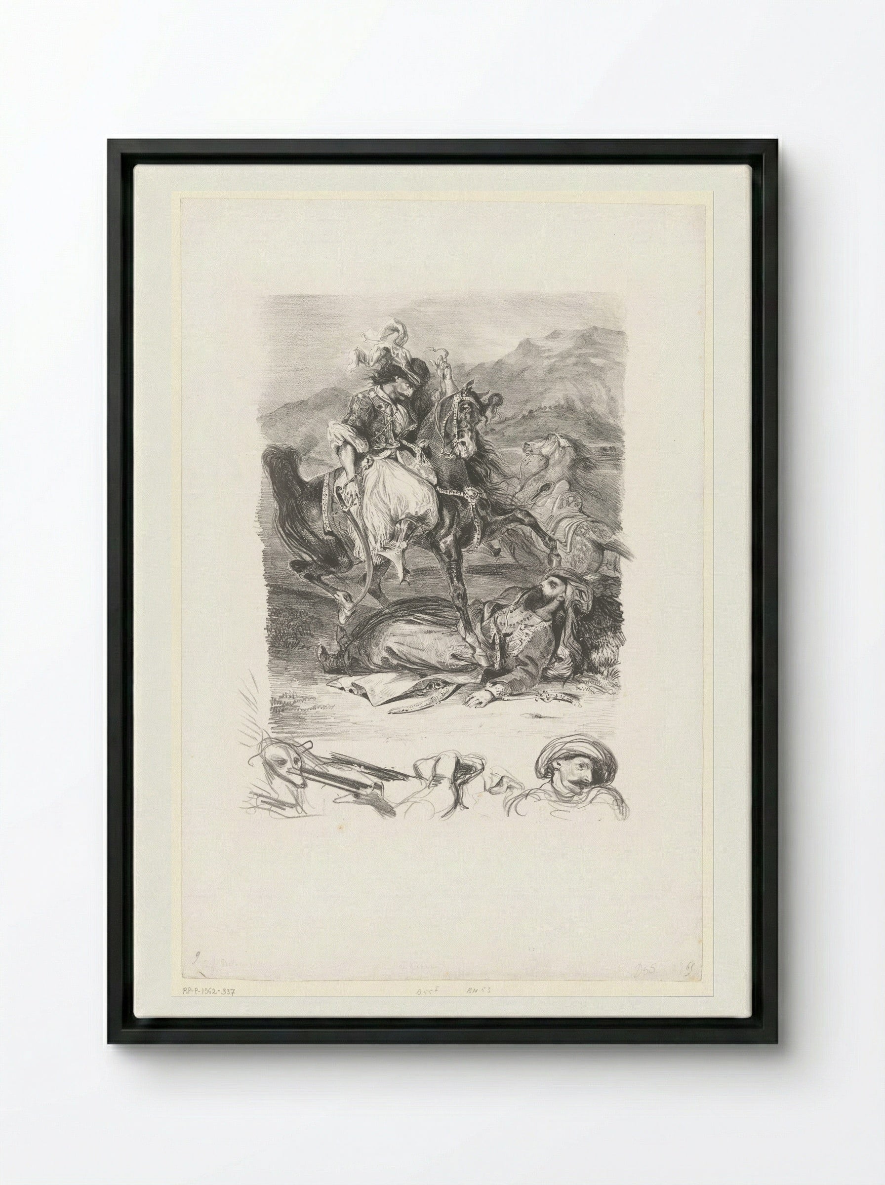Combat of the Giaour and the Pasha - Eugène Delacroix - Framed Canvas Black