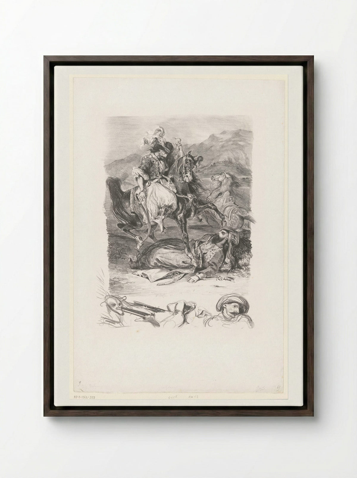 Combat of the Giaour and the Pasha - Eugène Delacroix - Framed Canvas Dark Wood