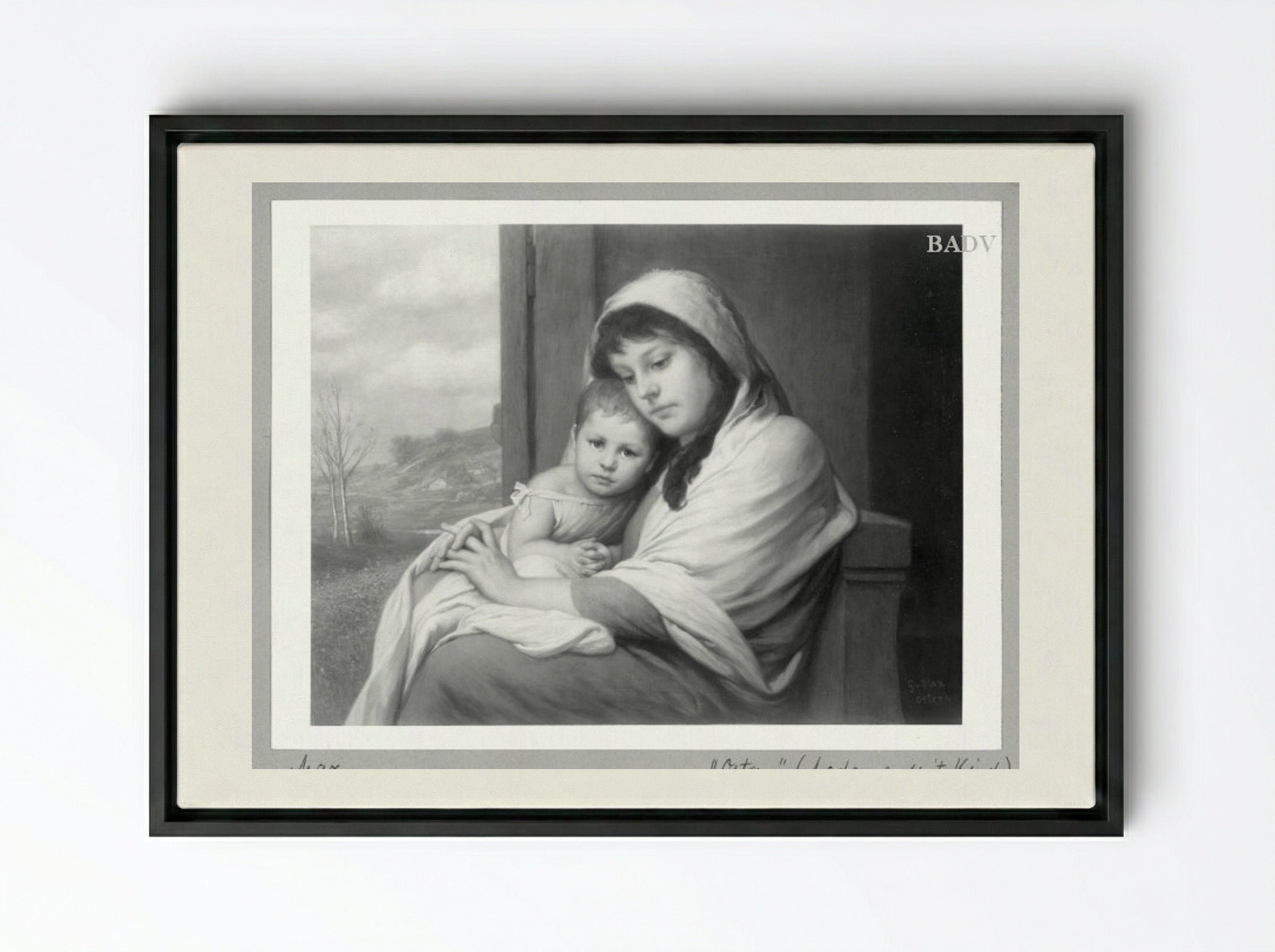Mutter mit Kind - Gabriel von Max - Framed Canvas Black