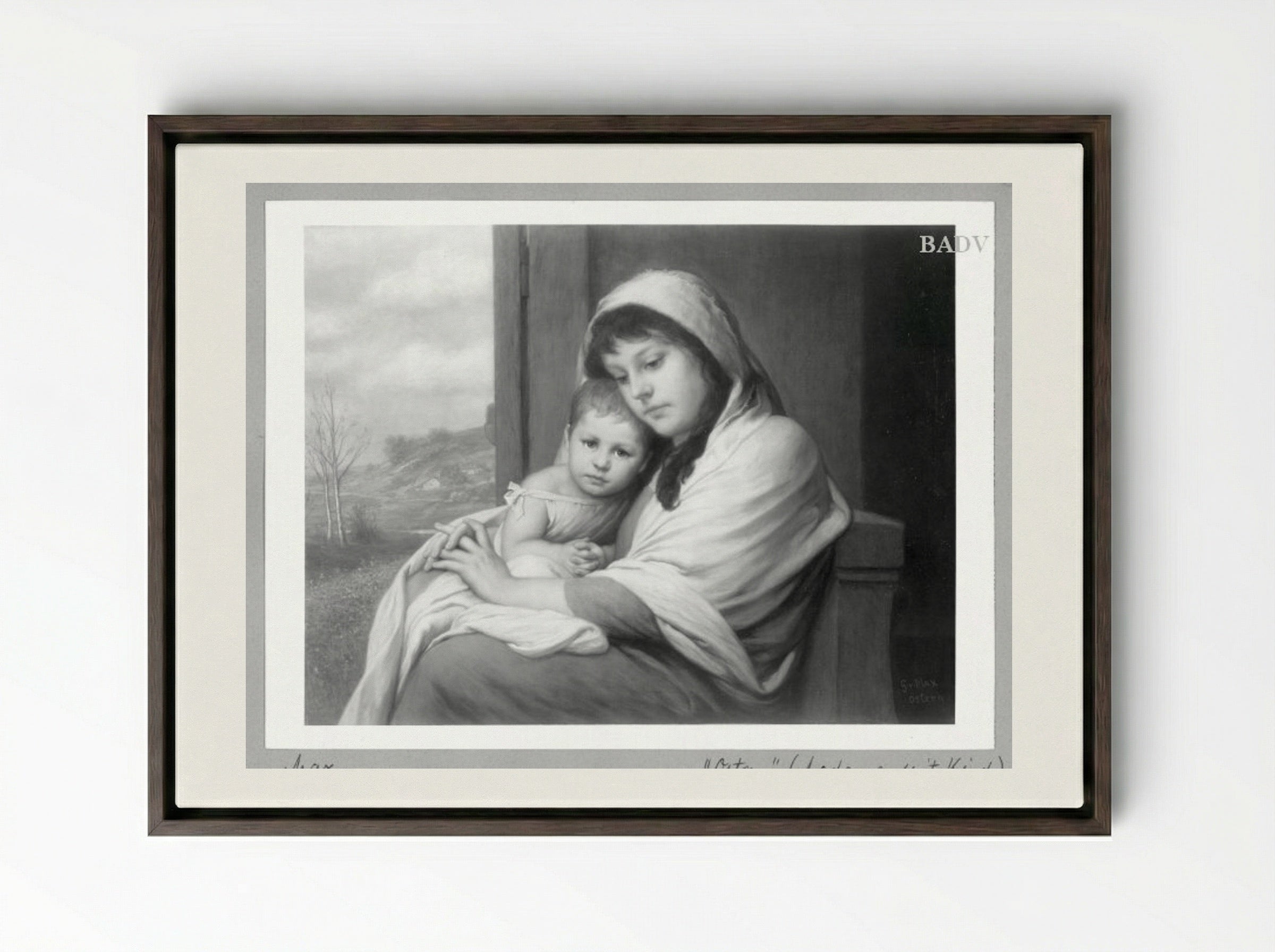 Mutter mit Kind - Gabriel von Max - Framed Canvas Dark Wood