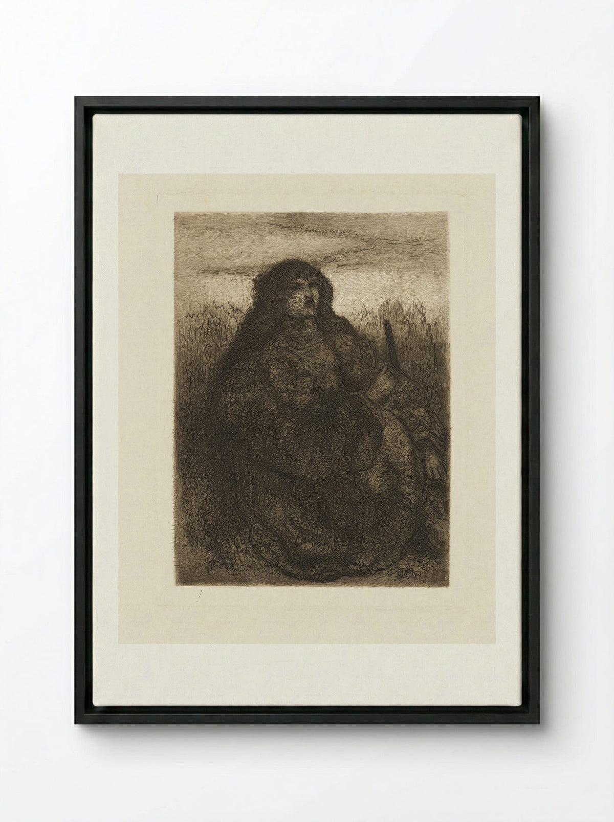 Girl with Distaff - Matthijs Maris - Framed Canvas Black