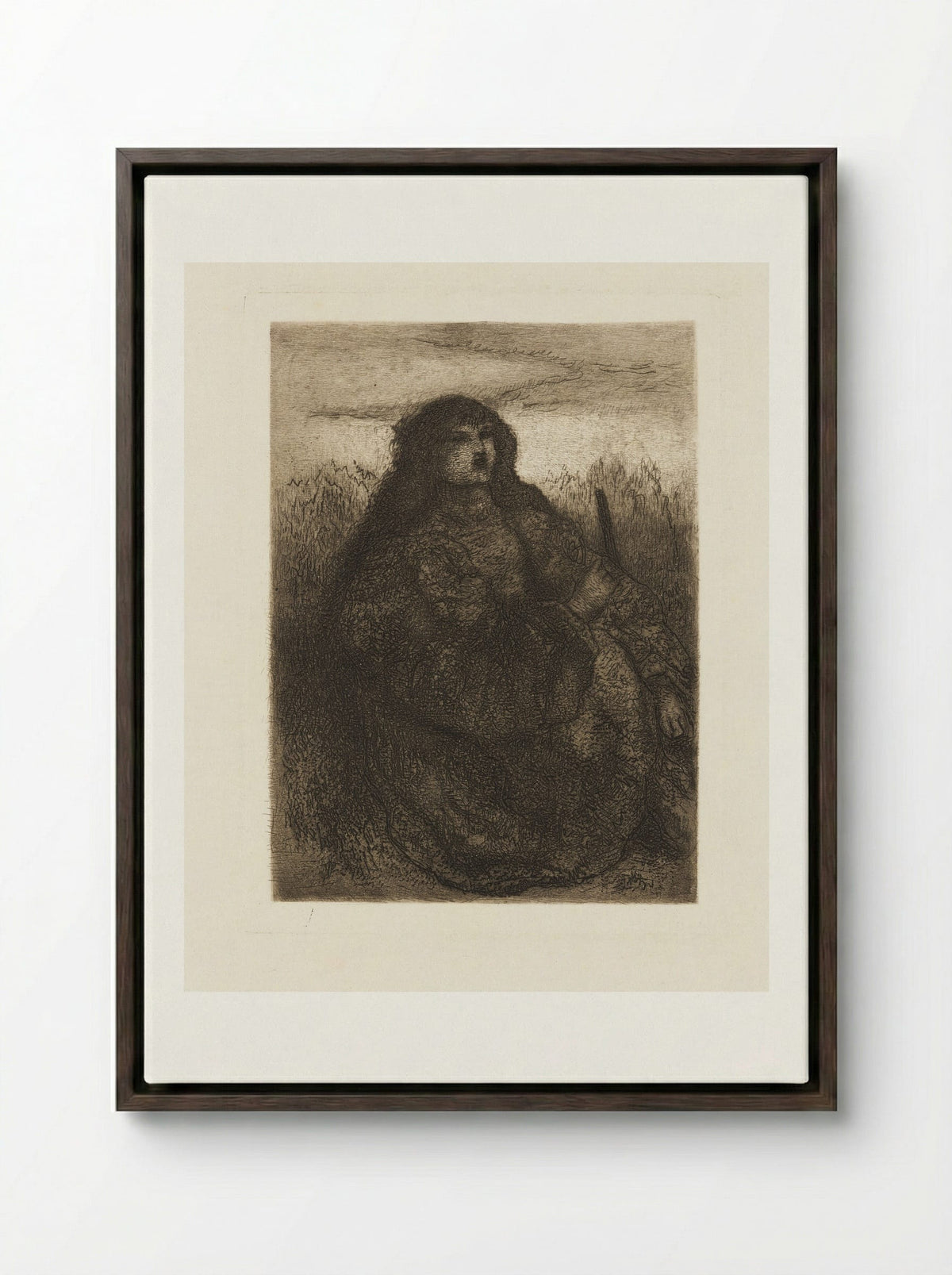 Girl with Distaff - Matthijs Maris - Framed Canvas Dark Wood