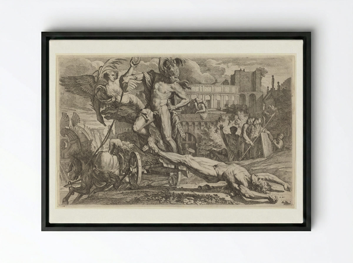 Achilles Dragging the Body of Hector - Pietro Testa - Framed Canvas Black