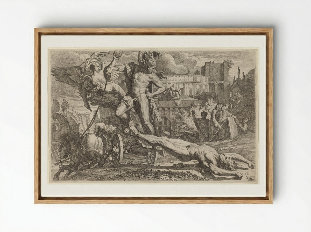 Achilles Dragging the Body of Hector - Pietro Testa - Framed Canvas Wood