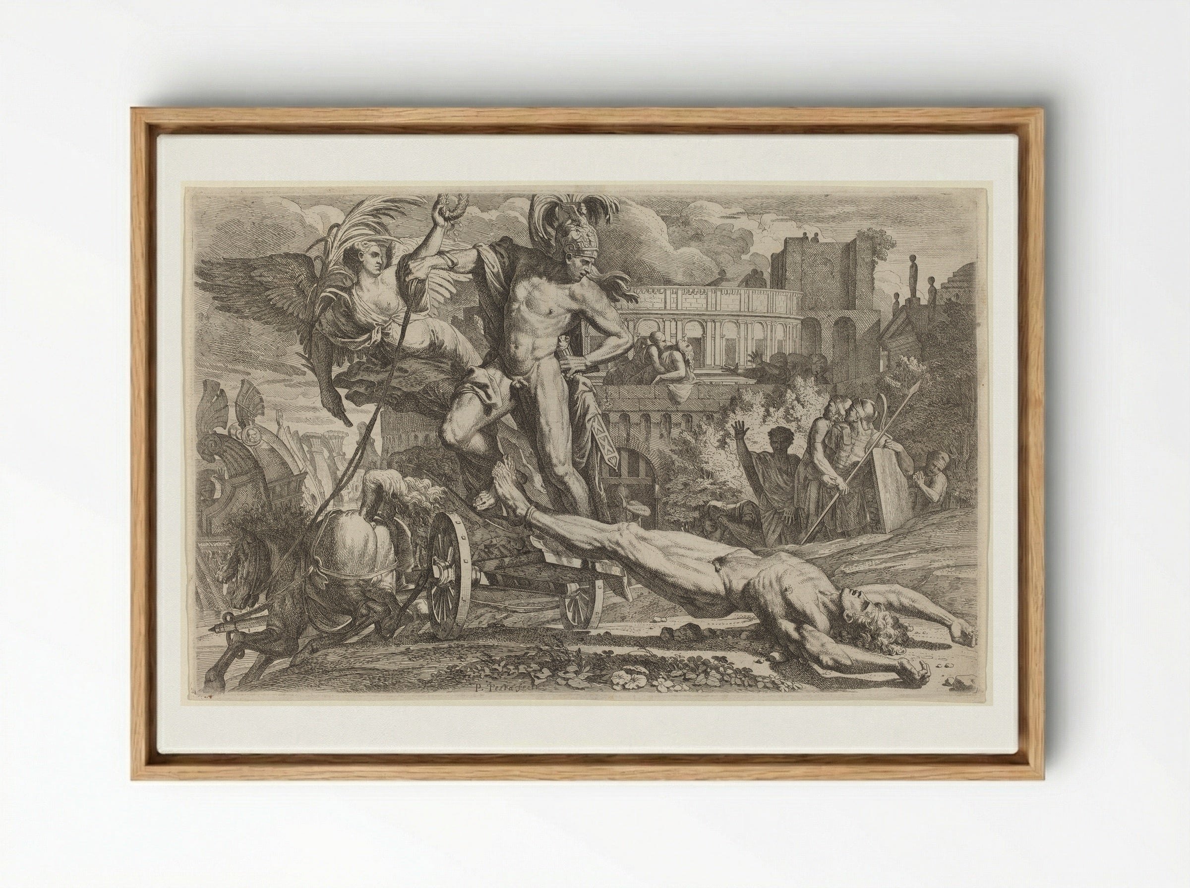 Achilles Dragging the Body of Hector - Pietro Testa - Framed Canvas Wood