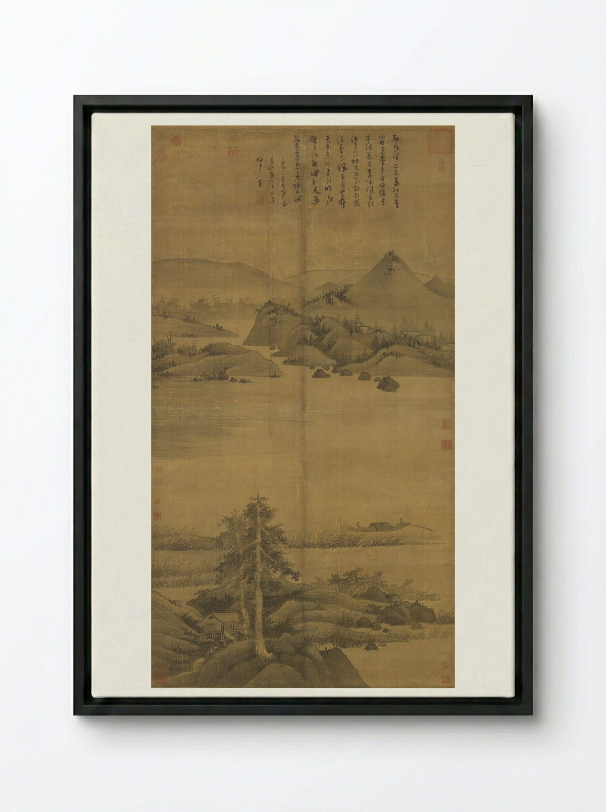 Fisherman - Wu Zhen - Framed Canvas Black