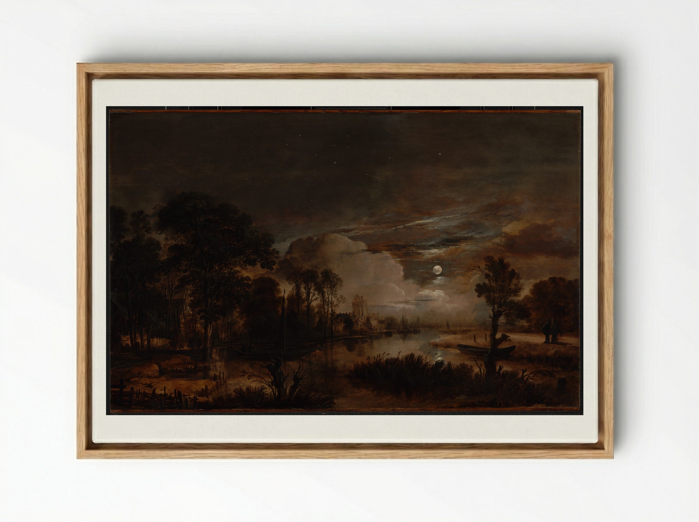 River Landscape with Fishermen - Aert van der Neer - Framed Canvas Wood