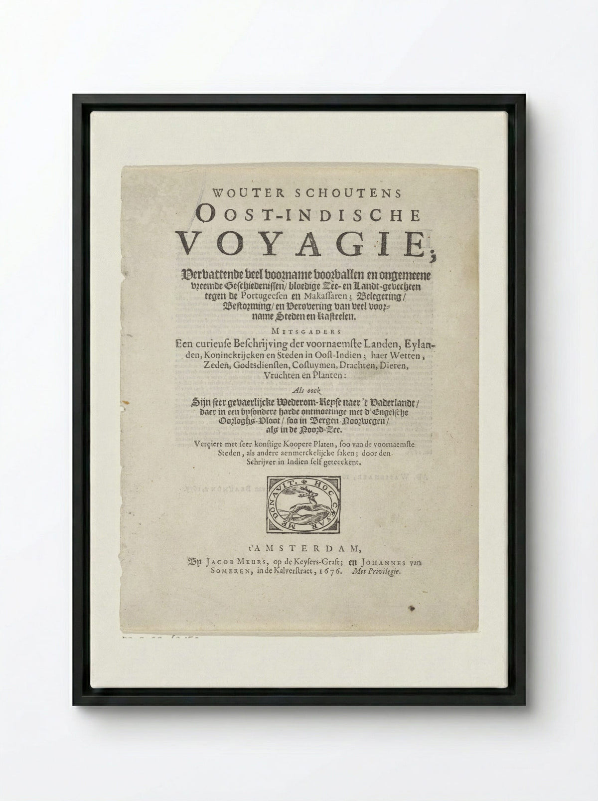 Title Page of Oost-Indische Voyagie - Wouter Schouten - Framed Canvas Black