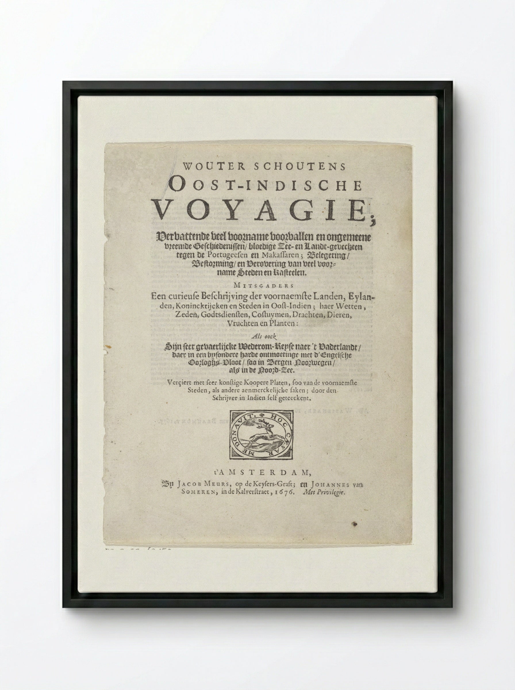 Title Page of Oost-Indische Voyagie - Wouter Schouten - Framed Canvas Black