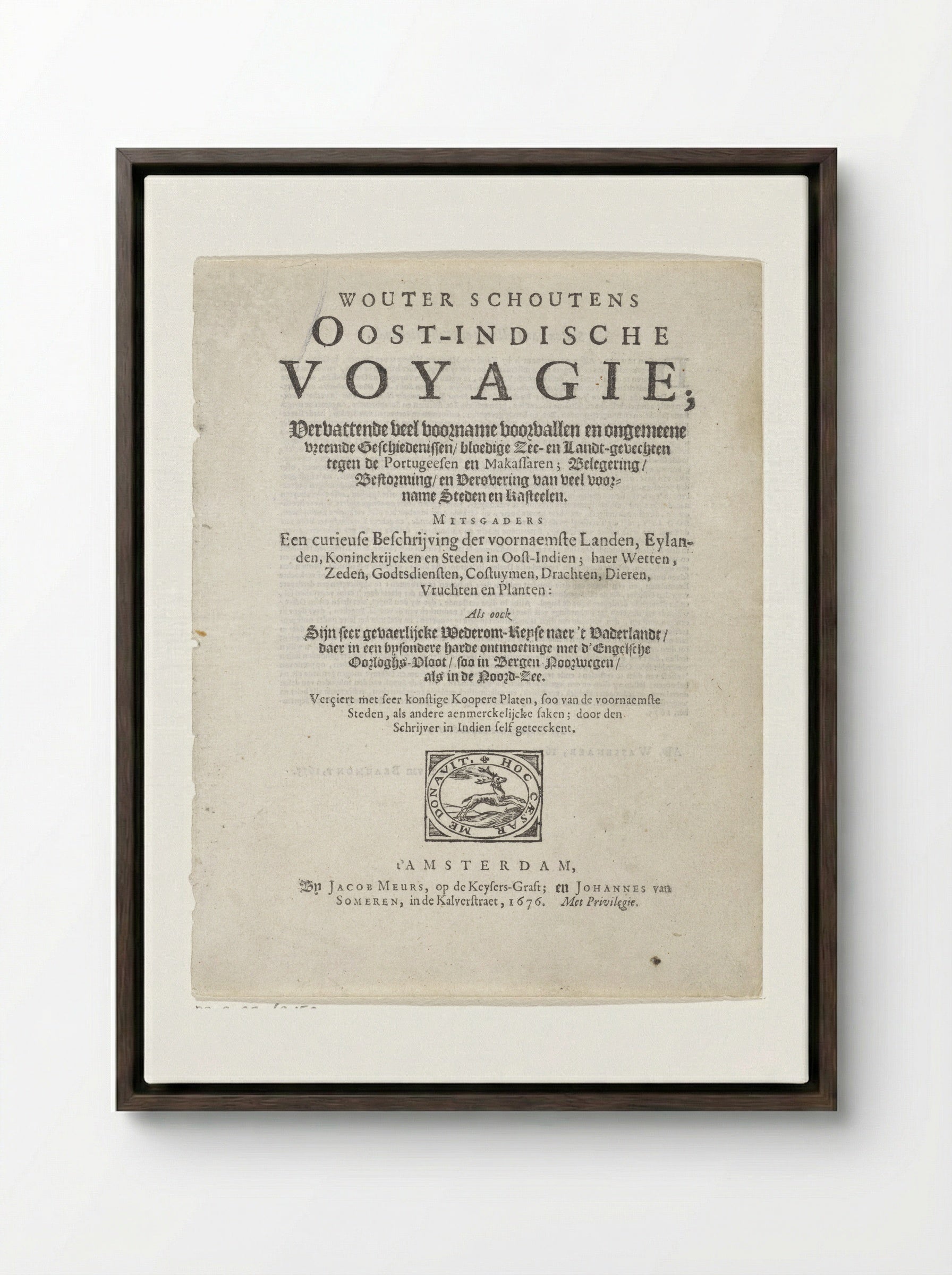 Title Page of Oost-Indische Voyagie - Wouter Schouten - Framed Canvas Dark Wood