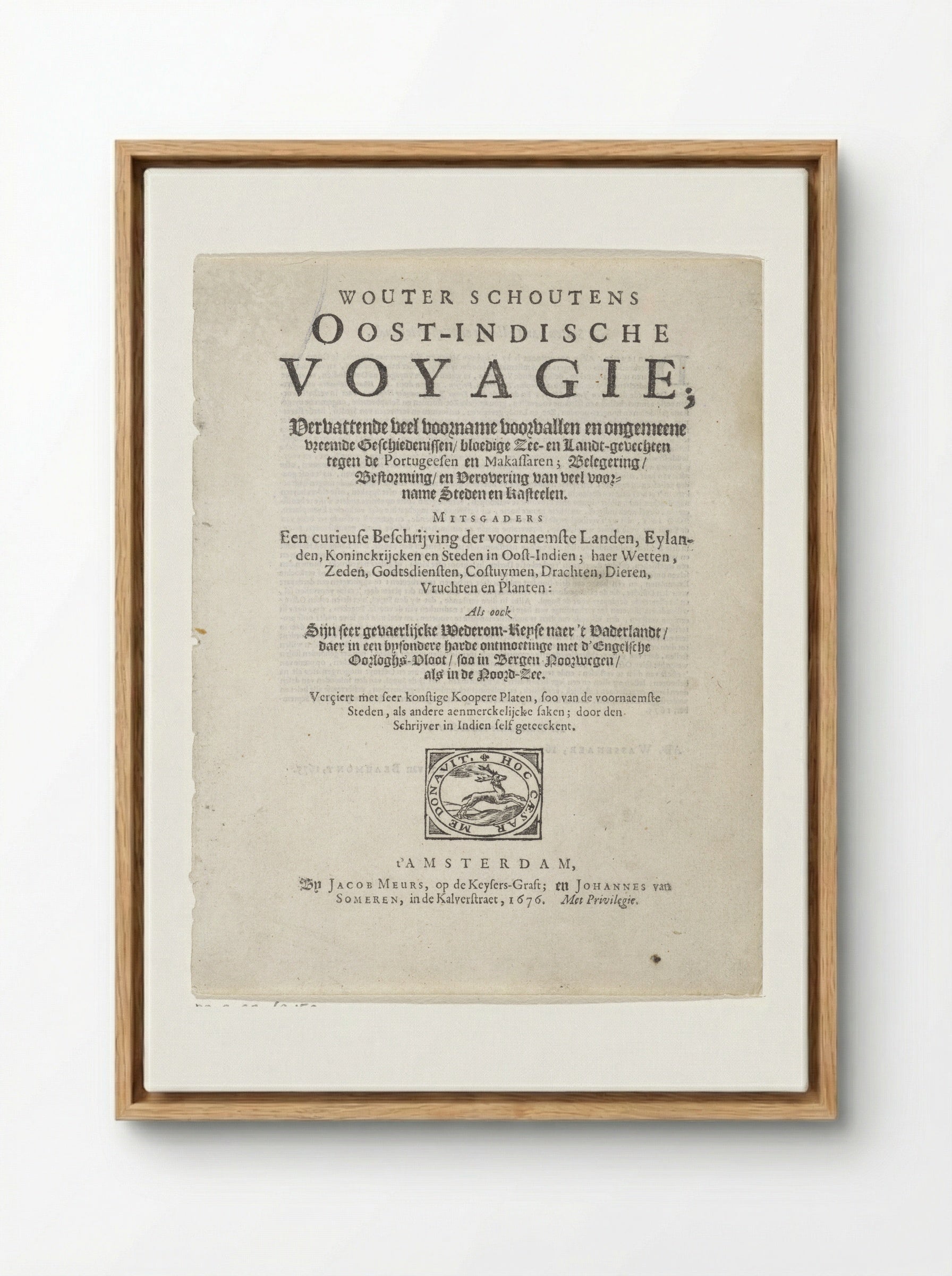 Title Page of Oost-Indische Voyagie - Wouter Schouten - Framed Canvas Wood