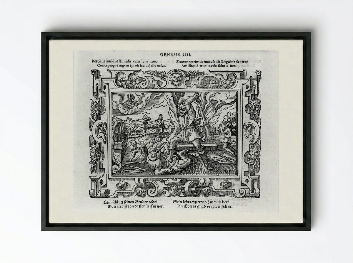 Cain Slaying Abel - Virgil Solis - Framed Canvas Black