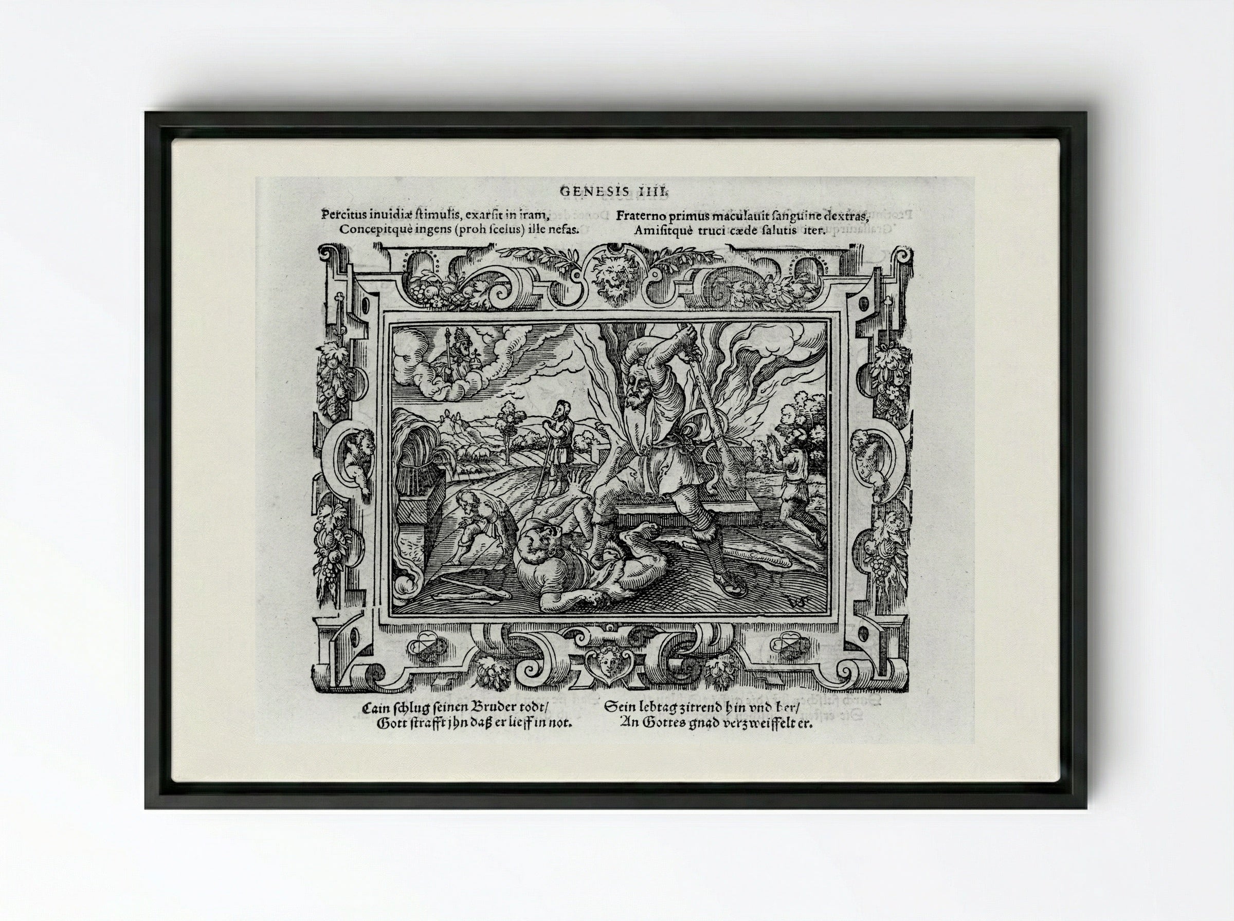 Cain Slaying Abel - Virgil Solis - Framed Canvas Black
